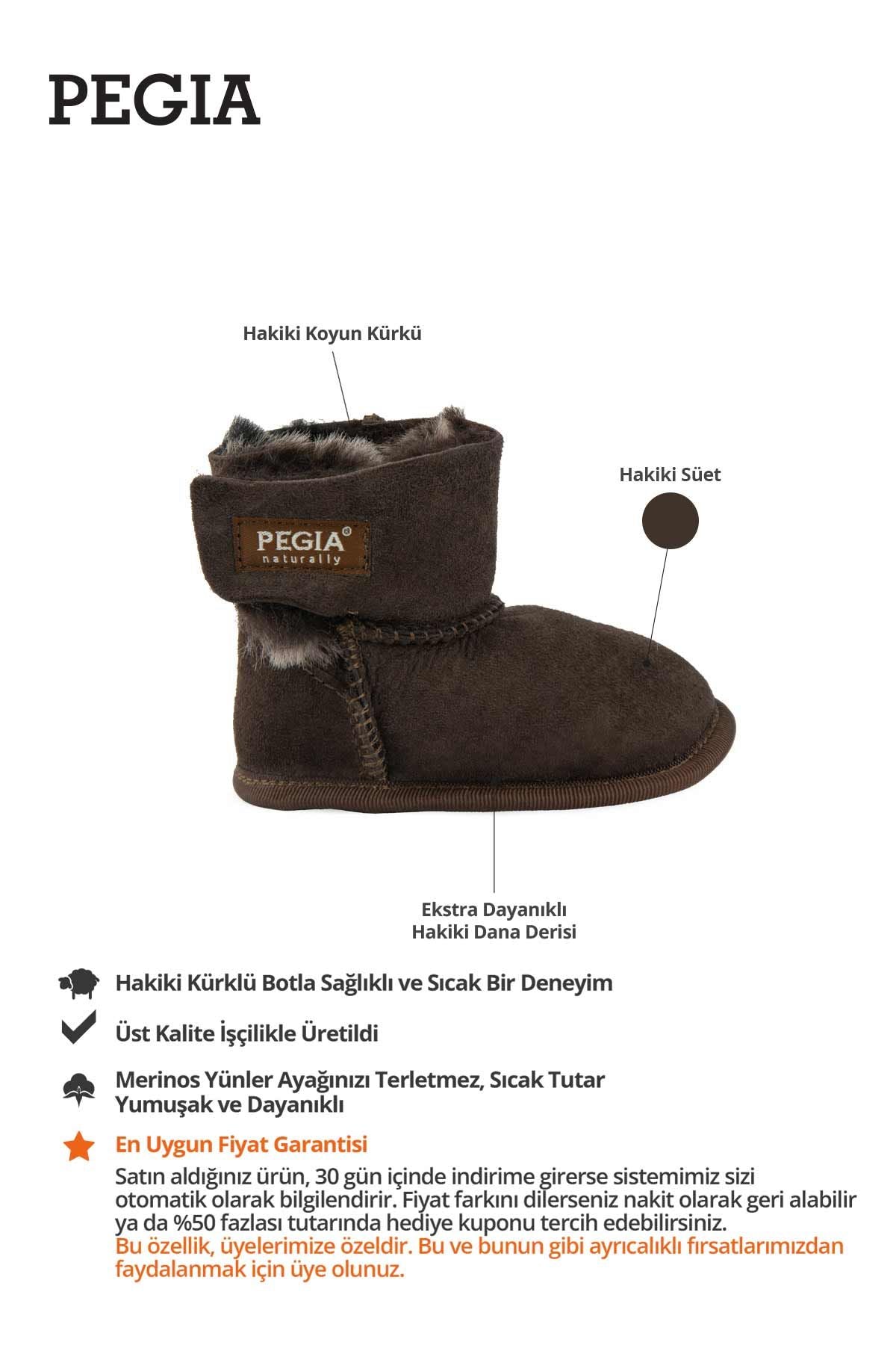 Hakiki Kürklü Cırtlı Bebek Patiği 141220 Kahve