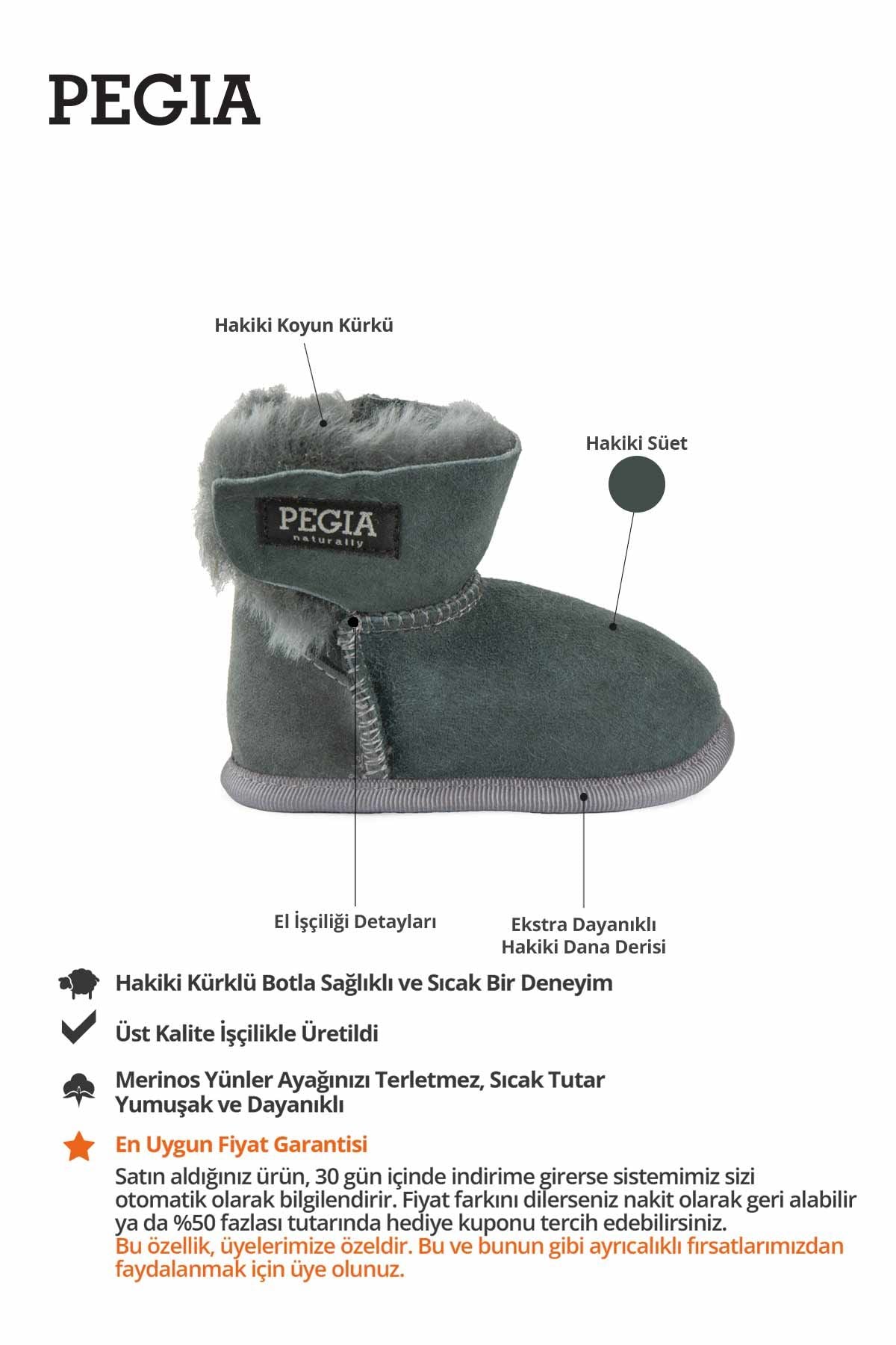 Hakiki Kürklü Cırtlı Bebek Patiği 141220 Antrasit