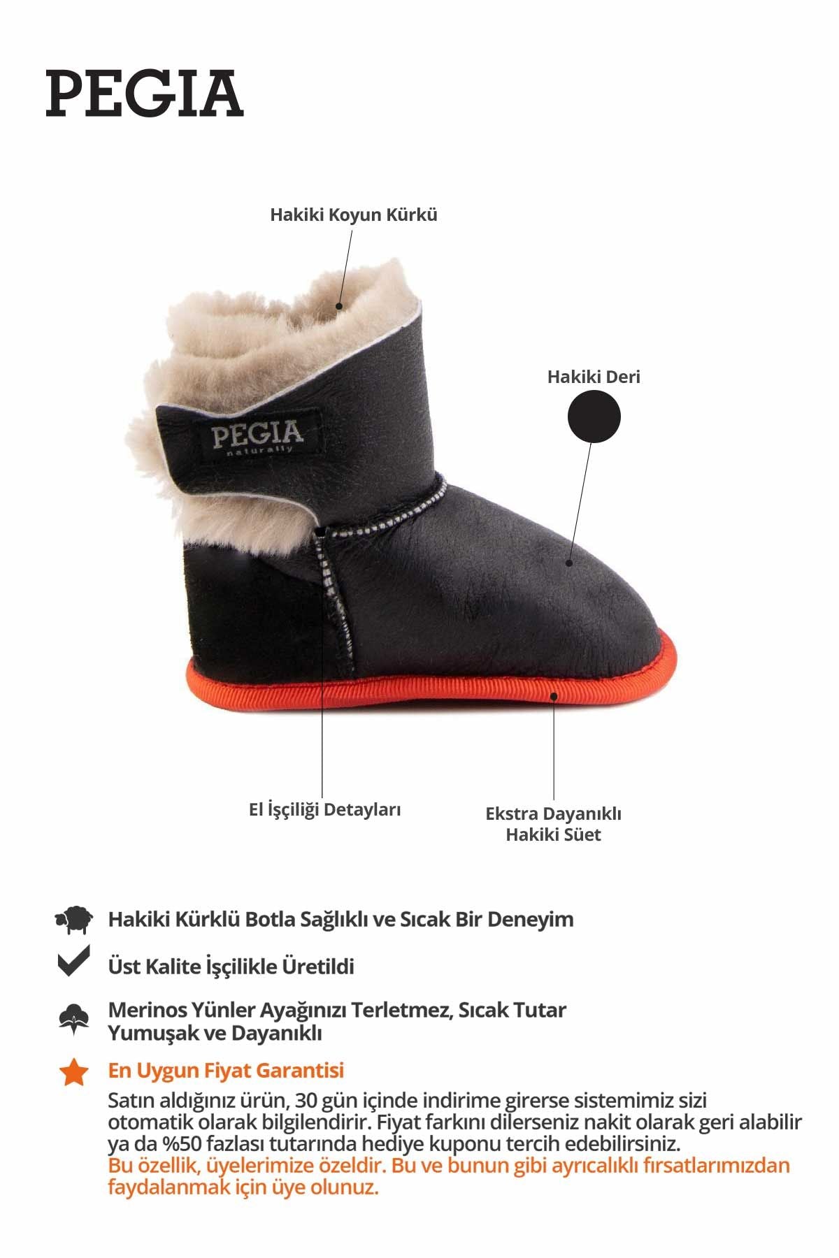 Hakiki Kürklü Cırtlı Bebek Patiği 141221 Kırmızı