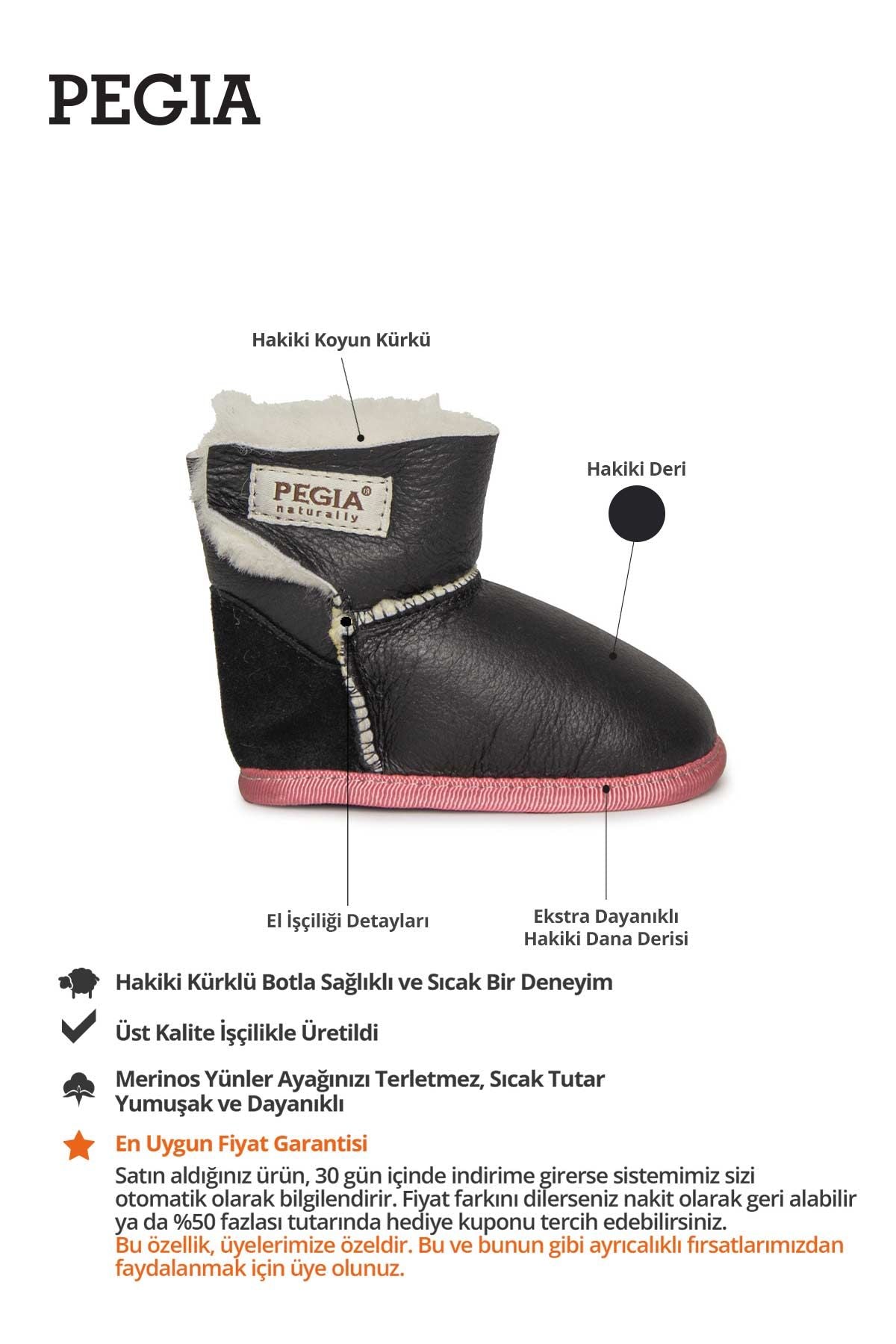Hakiki Kürklü Cırtlı Bebek Patiği 141221 Pembe