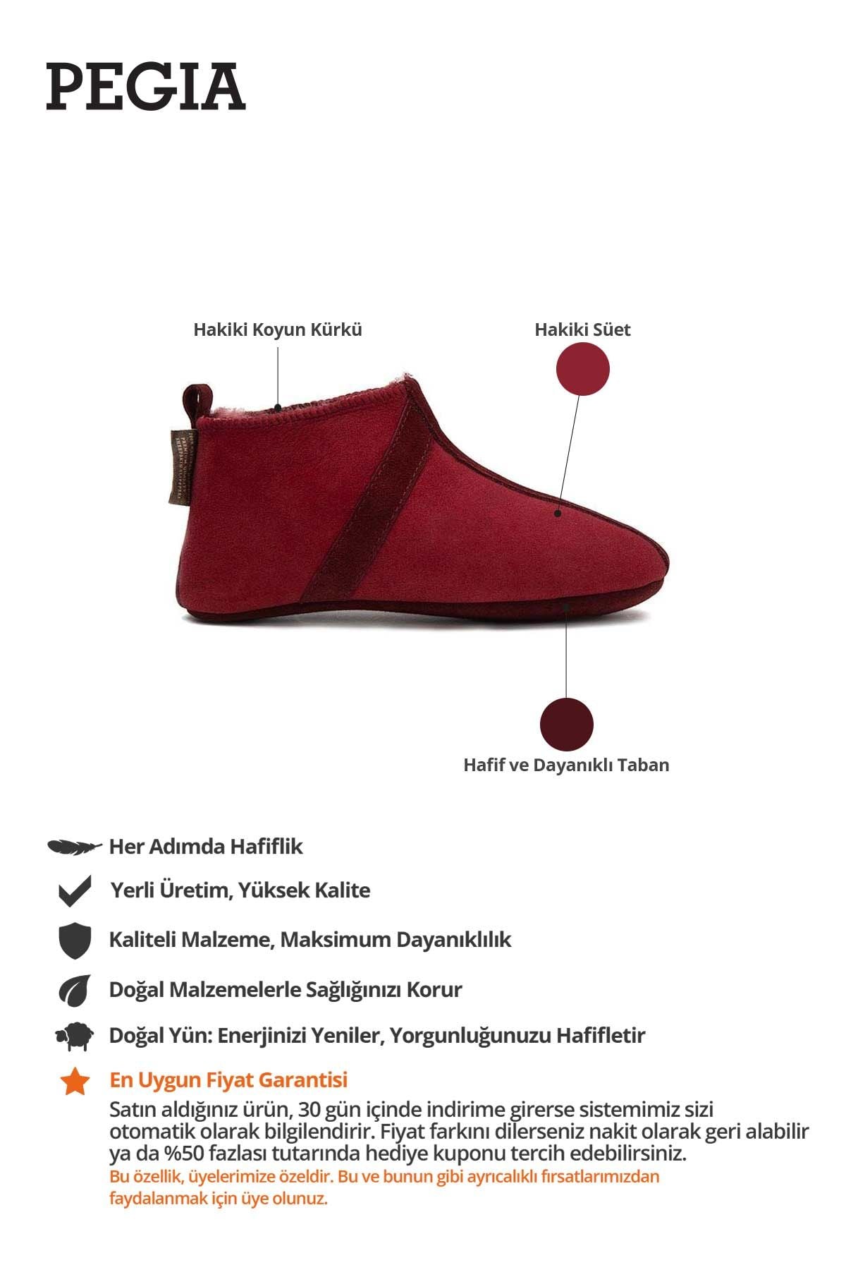 Hakiki Kürklü Çocuk Patiği 186100 Bordo