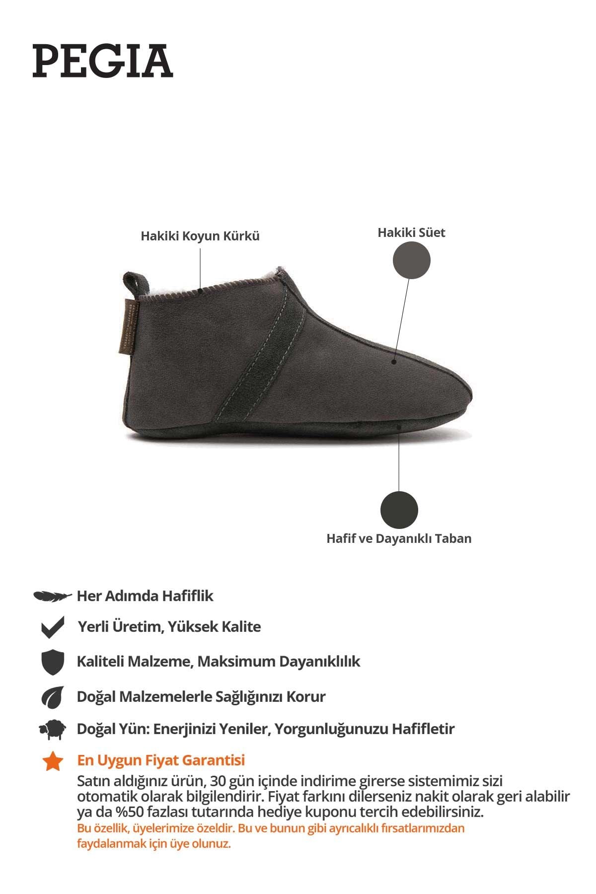 Hakiki Kürklü Çocuk Patiği 186100 Antrasit