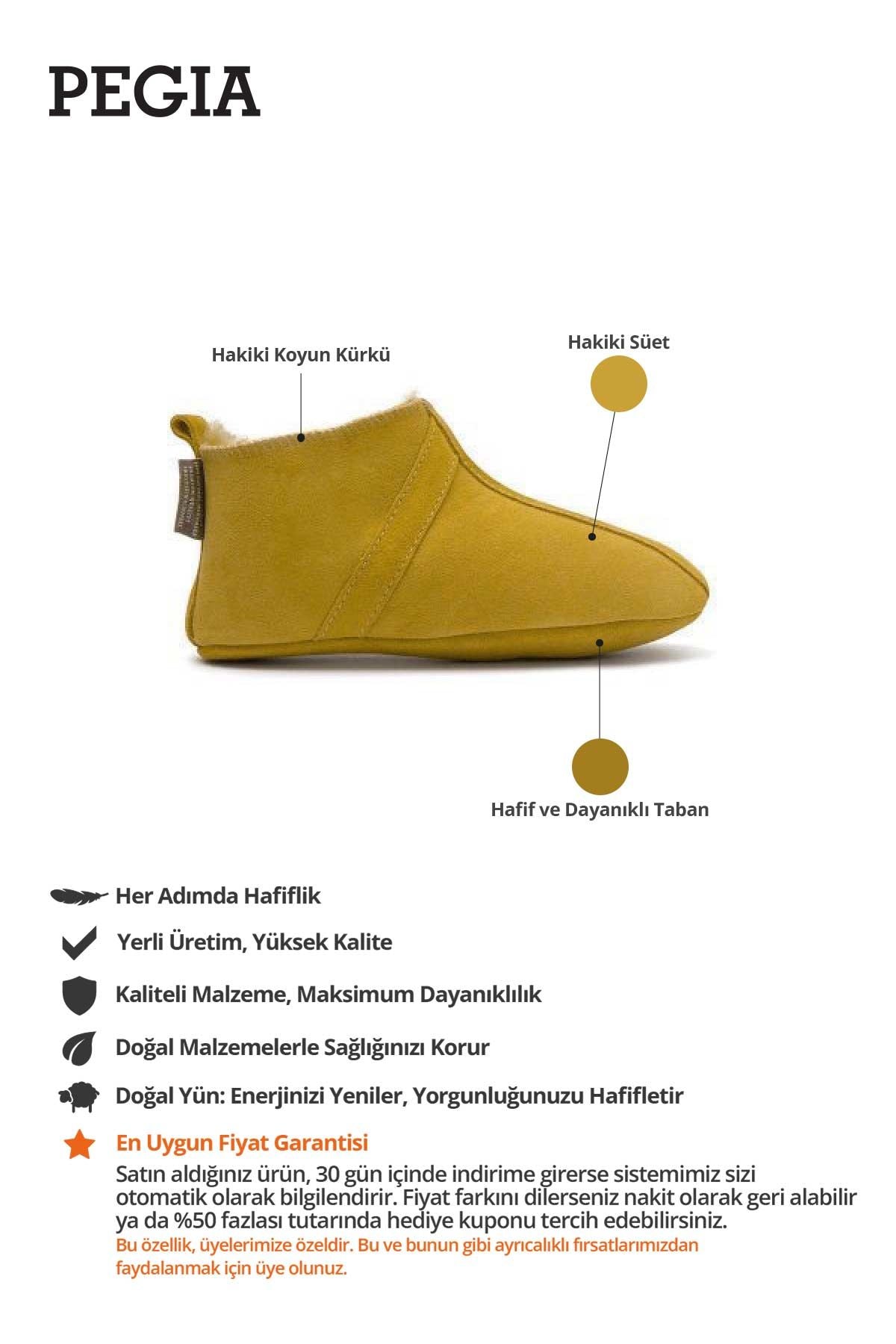 Hakiki Kürklü Çocuk Patiği 186100 Hardal