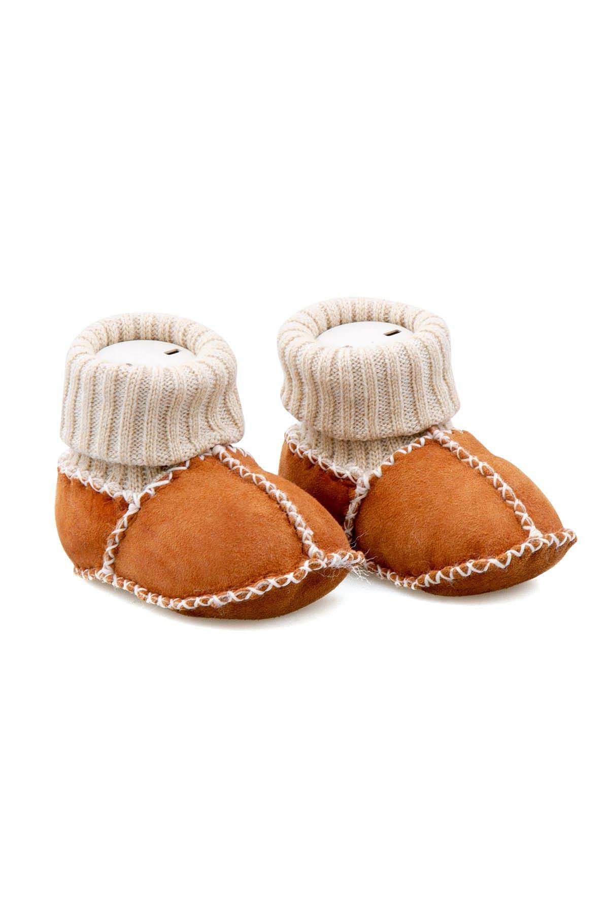 Hakiki Kürklü Çoraplı Bebek Patiği 141107 Taba