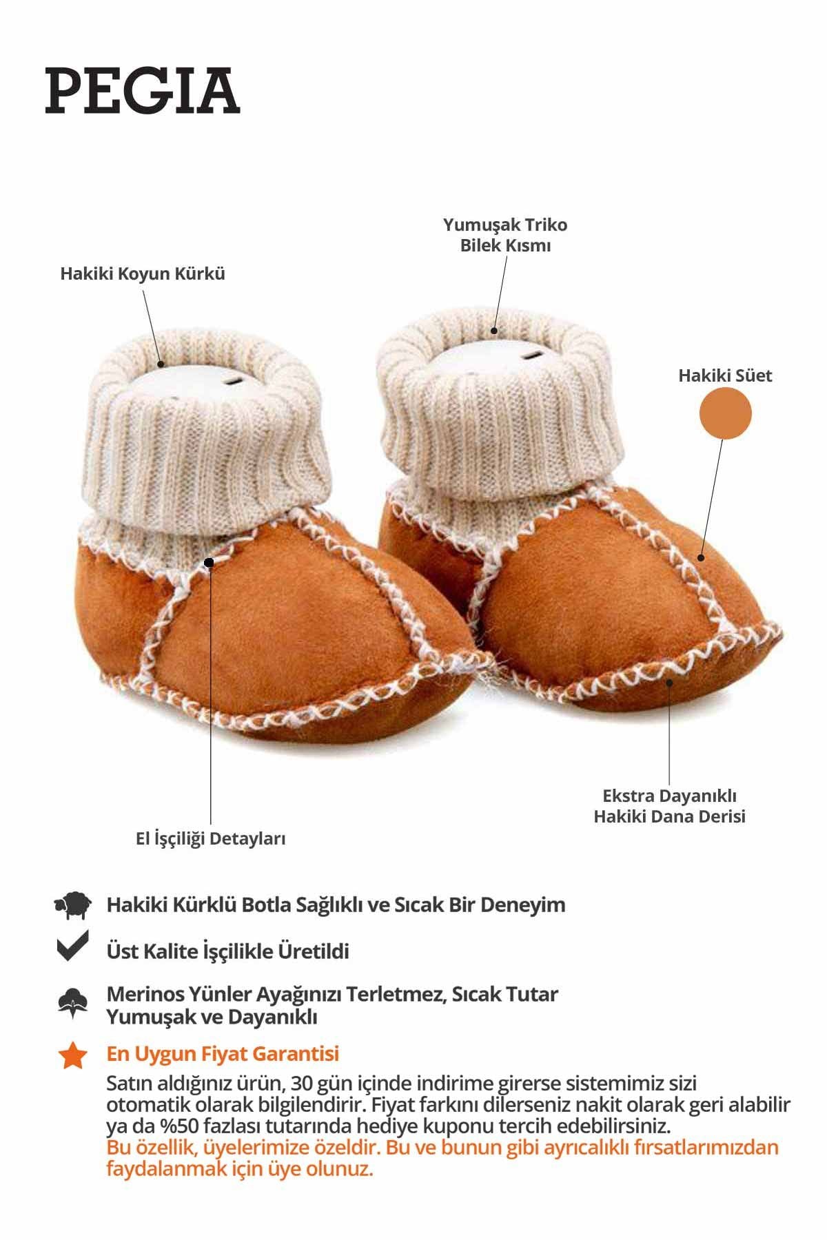 Hakiki Kürklü Çoraplı Bebek Patiği 141107 Taba