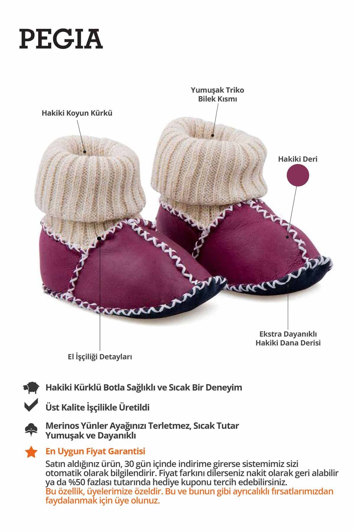 Hakiki Kürklü Çoraplı Bebek Patiği 141107 Fuşya