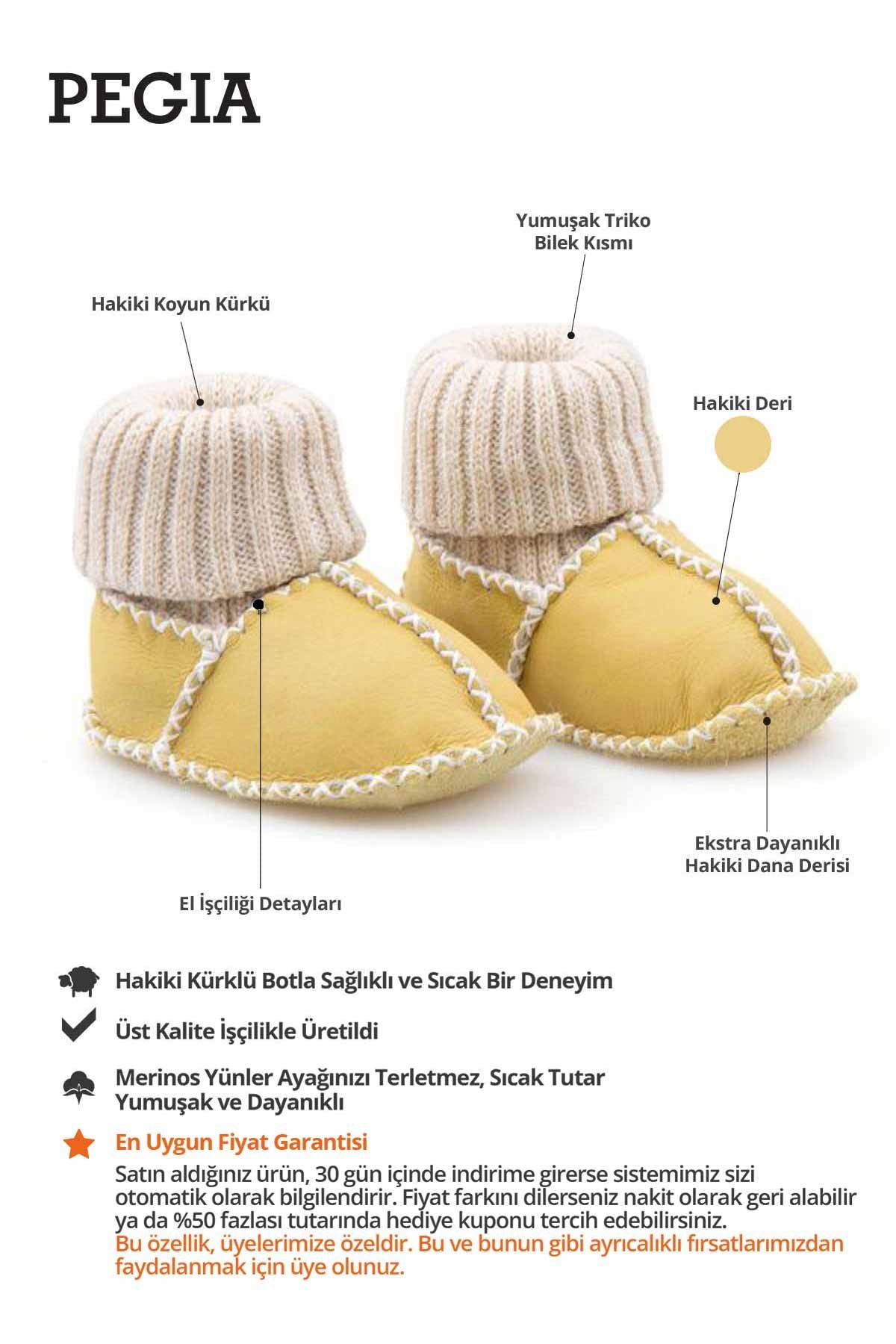 Hakiki Kürklü Çoraplı Bebek Patiği 141107 Sarı