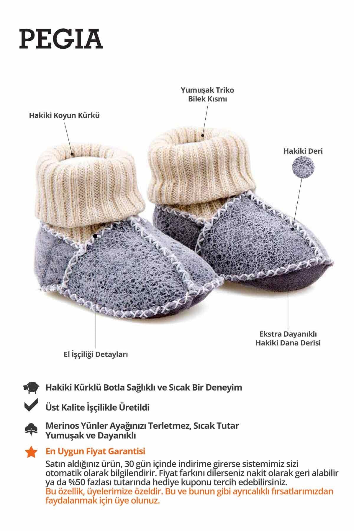 Hakiki Kürklü Çoraplı Bebek Patiği 141107 Füme