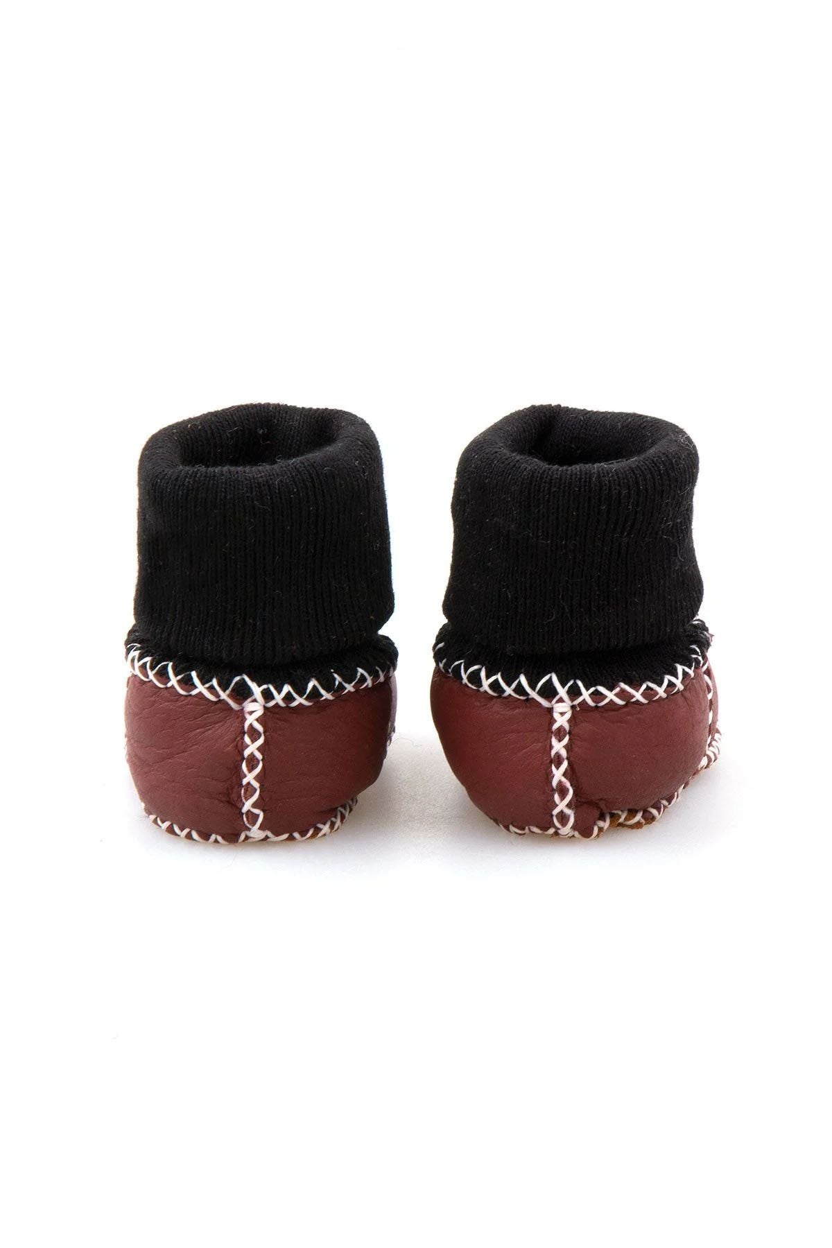 Hakiki Kürklü Çoraplı Bebek Patiği 141112 Bordo