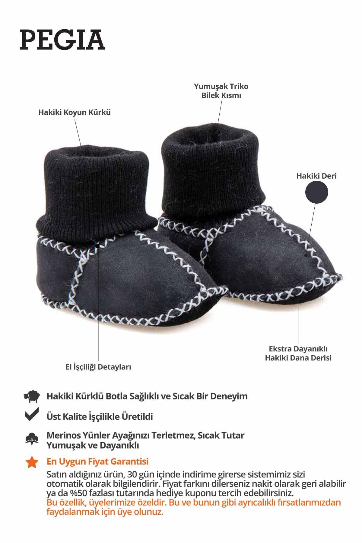 Hakiki Kürklü Çoraplı Bebek Patiği 141112 Lacivert