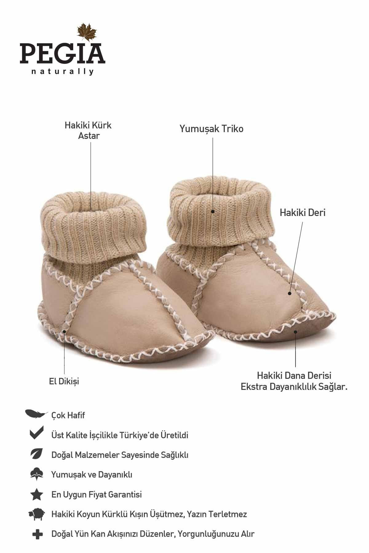Hakiki Kürklü Çoraplı Bebek Patiği 141117 Krem