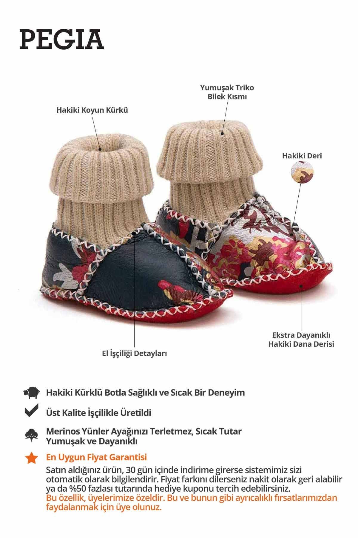 Hakiki Kürklü Çoraplı Bebek Patiği 141117 Siyah