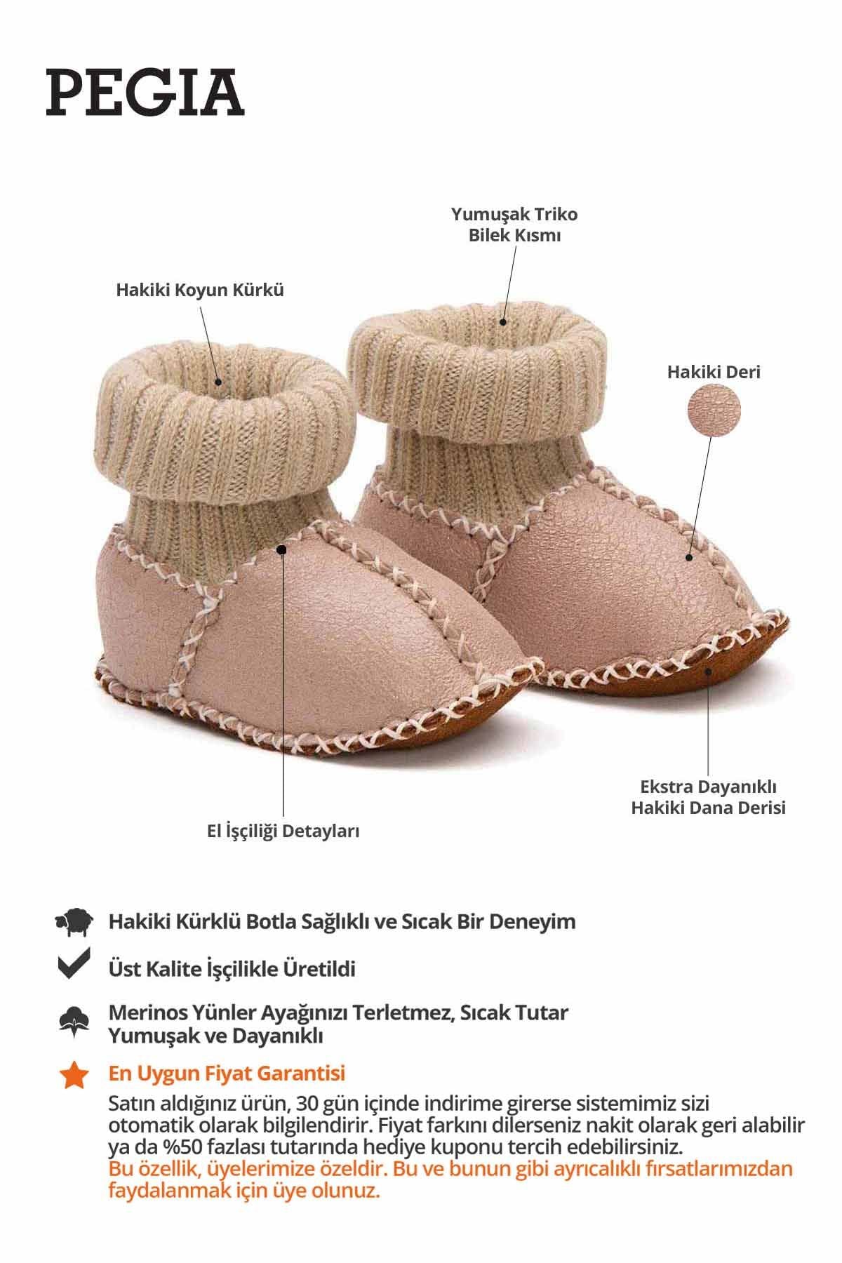 Hakiki Kürklü Çoraplı Bebek Patiği 141117 Pembe