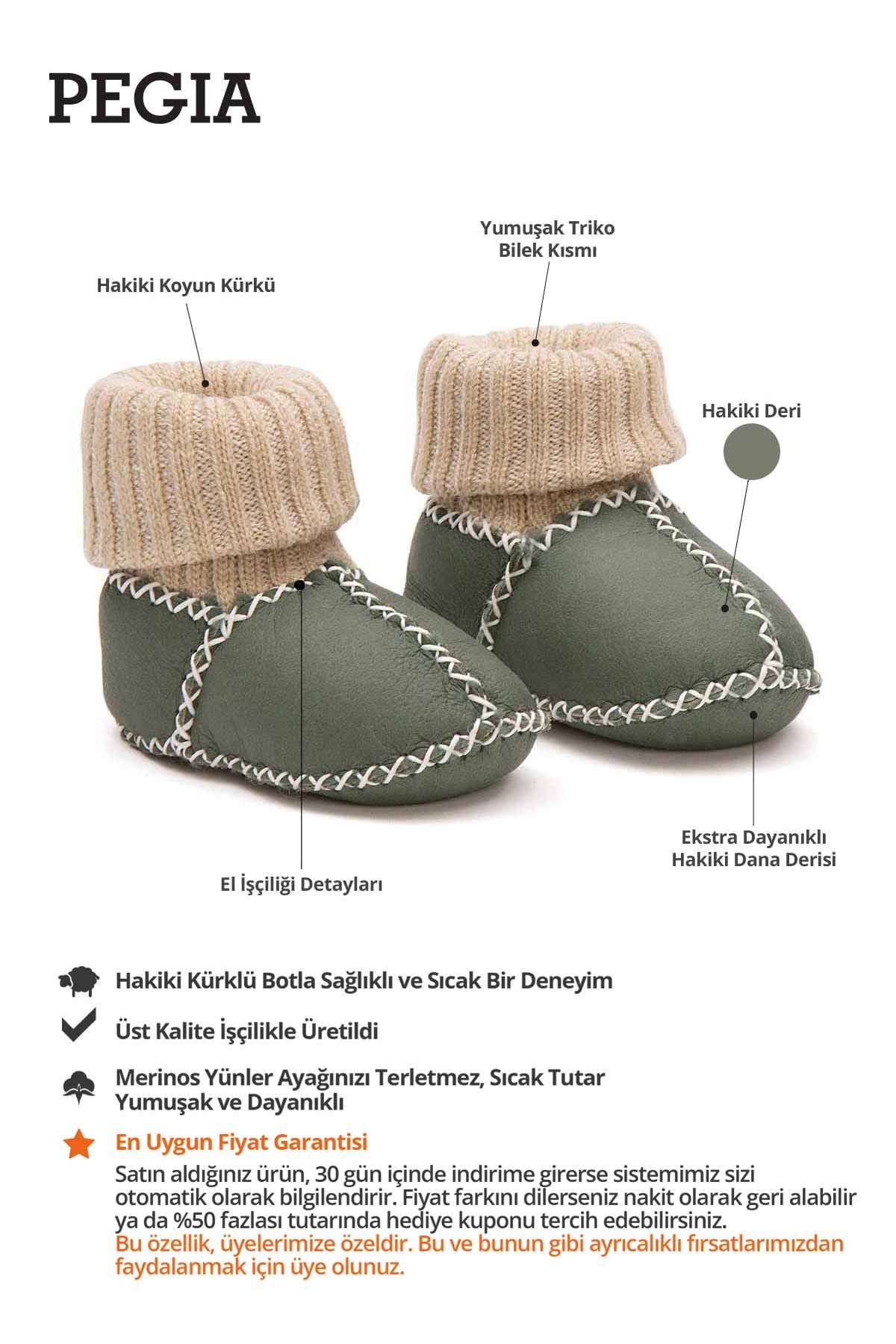 Hakiki Kürklü Çoraplı Bebek Patiği 141117 Yeşil