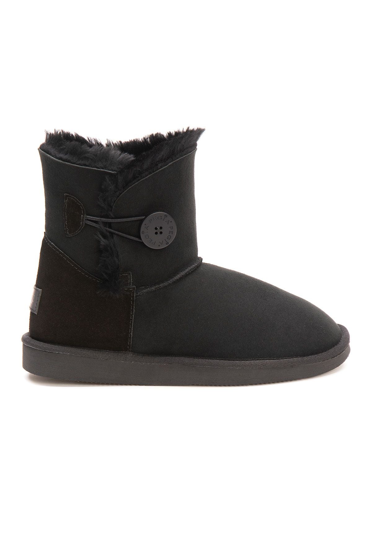 Hakiki Kürklü Düğmeli Kadın Bot 191031 Siyah
