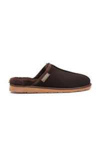 Genuine Fur-Lined Men's Slippers 111030 Brown