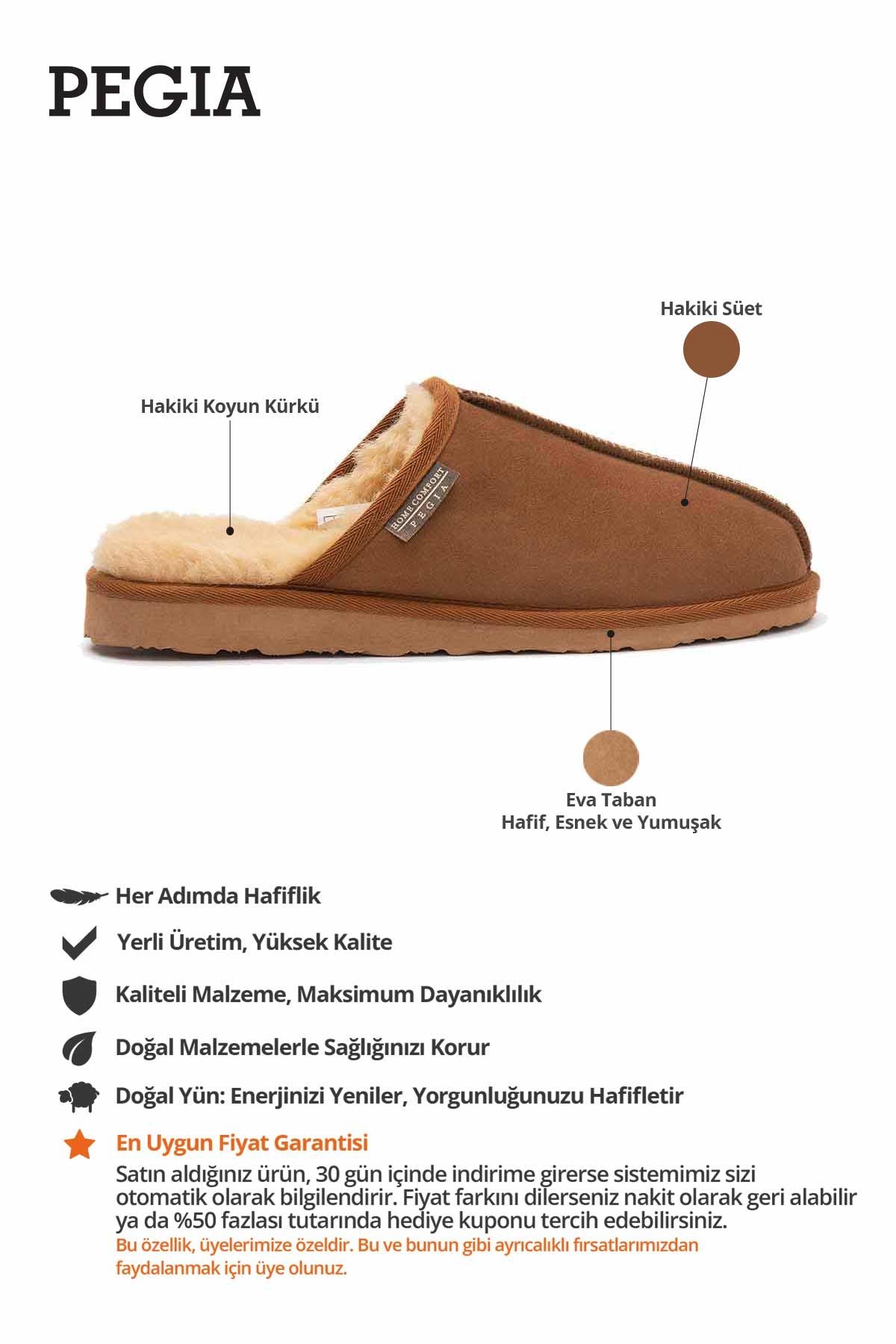 Hakiki Kürklü  Erkek Ev Terliği 111030 Taba
