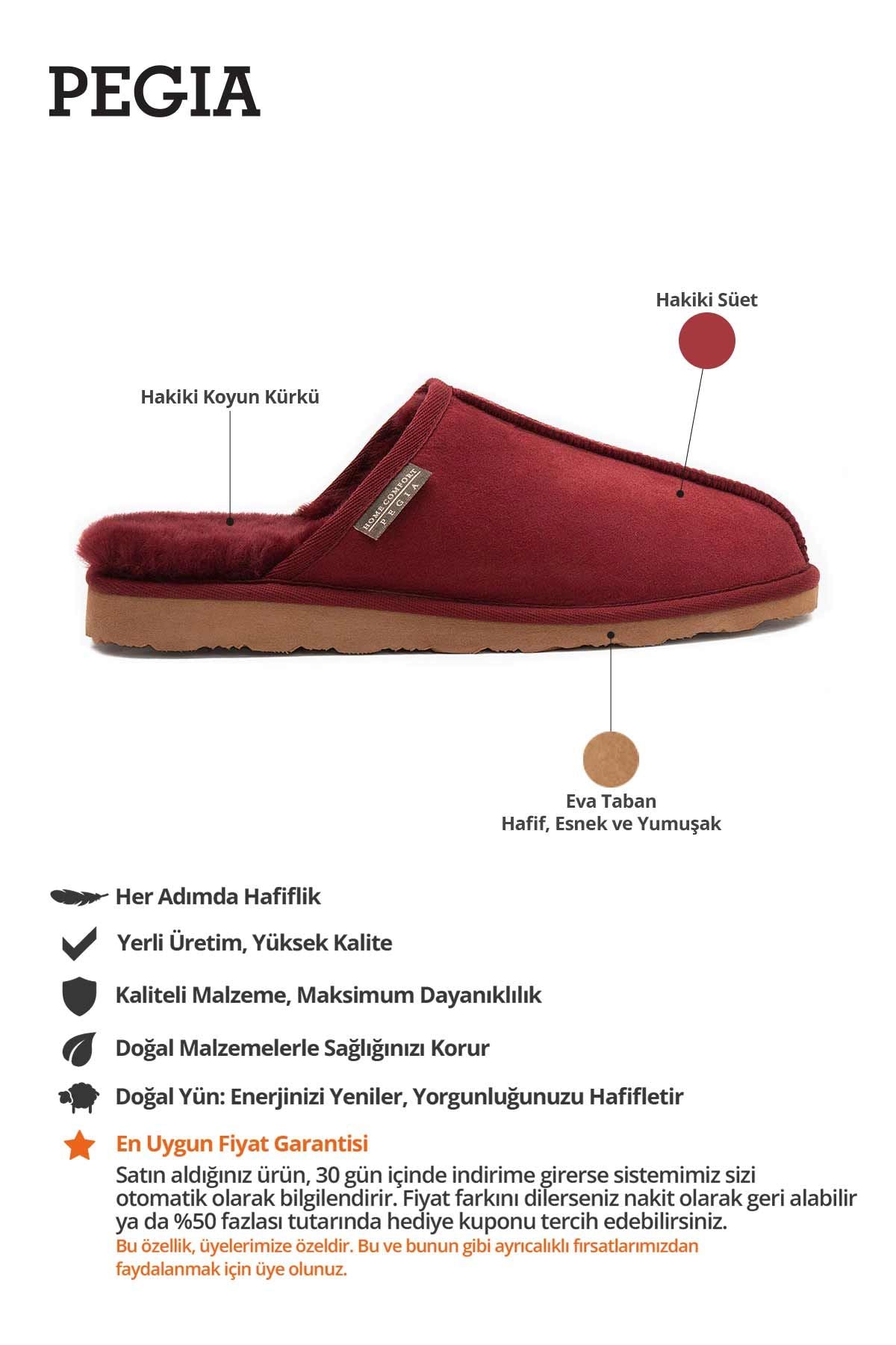 Hakiki Kürklü  Erkek Ev Terliği 111030 Bordo