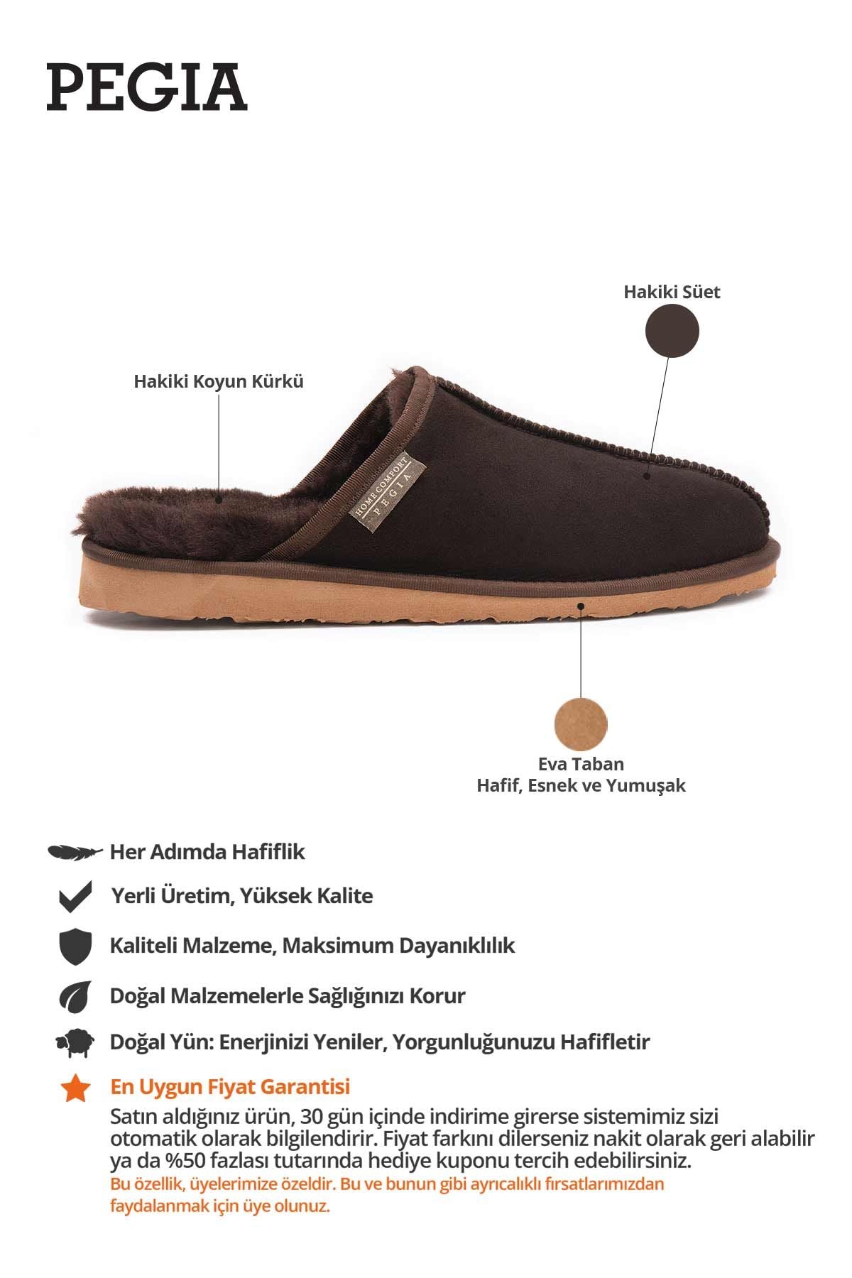 Hakiki Kürklü  Erkek Ev Terliği 111030 Kahve
