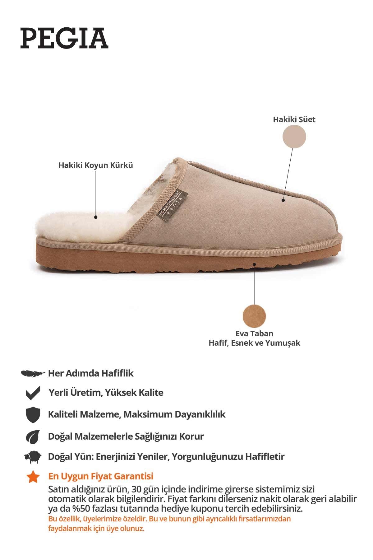 Hakiki Kürklü  Erkek Ev Terliği 111030 Bej