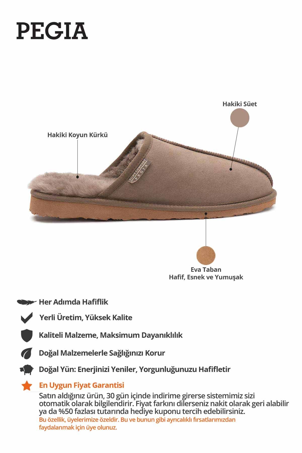 Hakiki Kürklü  Erkek Ev Terliği 111030 Vizon