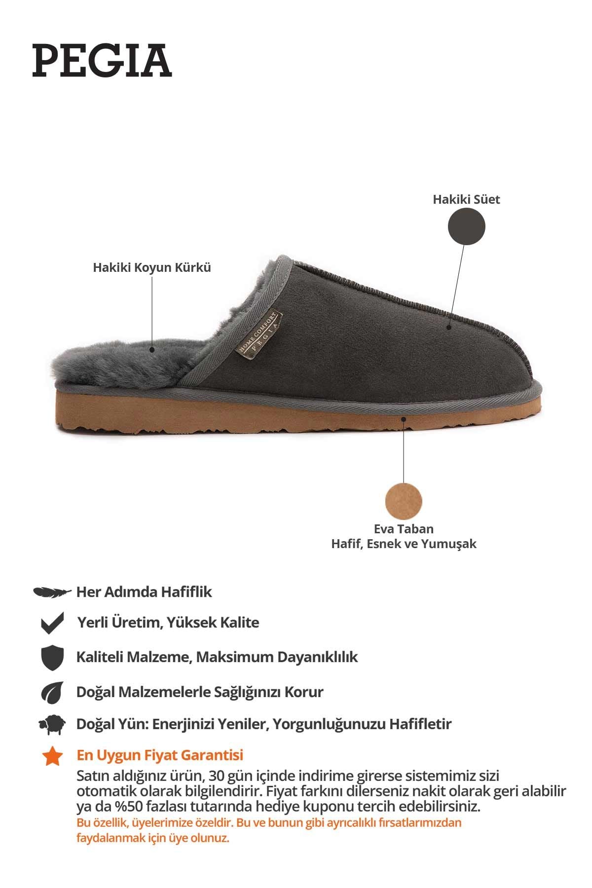 Hakiki Kürklü  Erkek Ev Terliği 111030 Antrasit