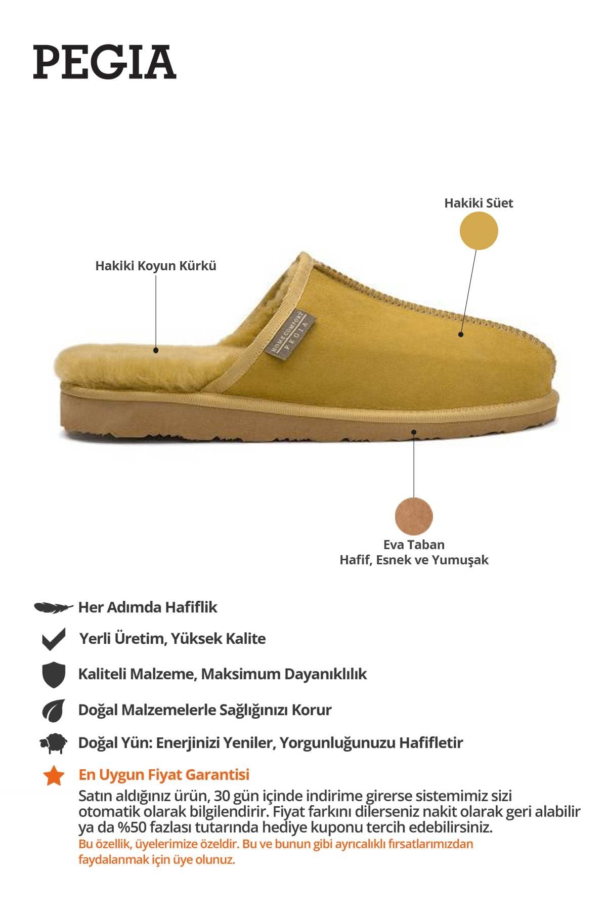 Hakiki Kürklü  Erkek Ev Terliği 111030 Hardal