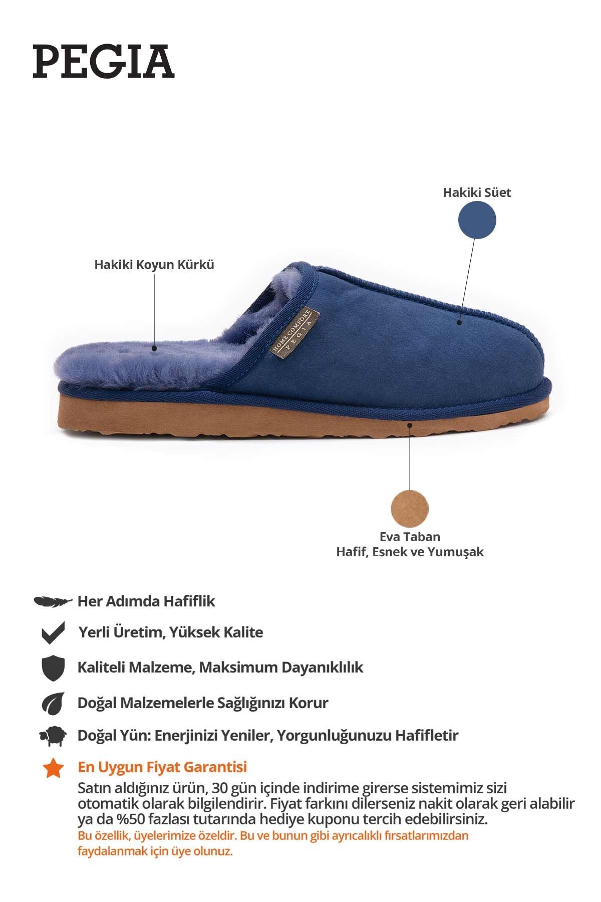 Hakiki Kürklü  Erkek Ev Terliği 111030 Saks