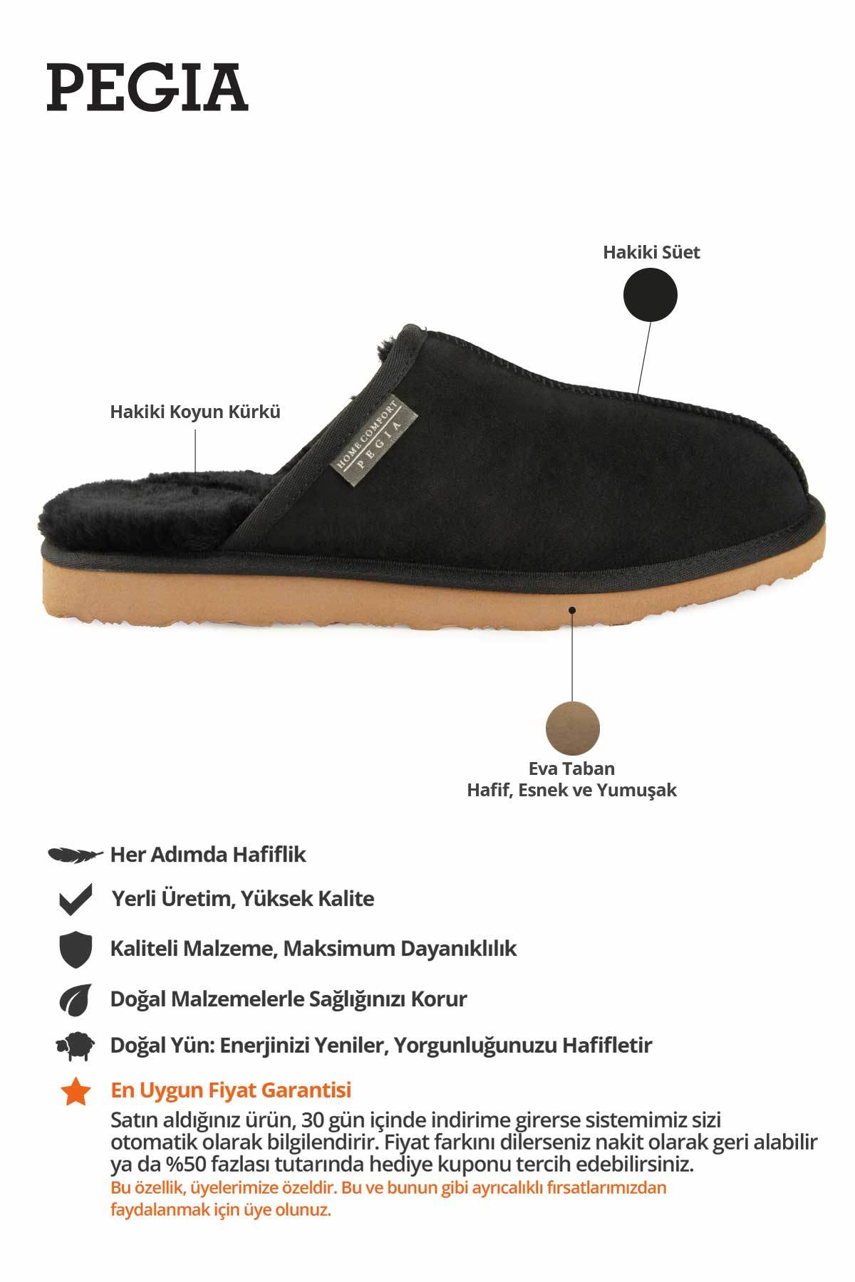 Hakiki Kürklü  Erkek Ev Terliği 111030 Siyah