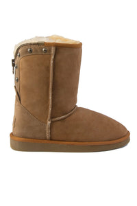 Genuine Shearling Women's Zipper Boot 191051 Tobacco