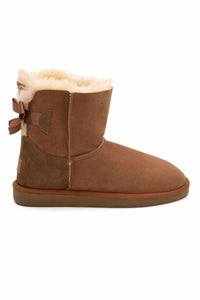 Genuine Fur Women's Bow-Detail Boots 191061 Tobacco
