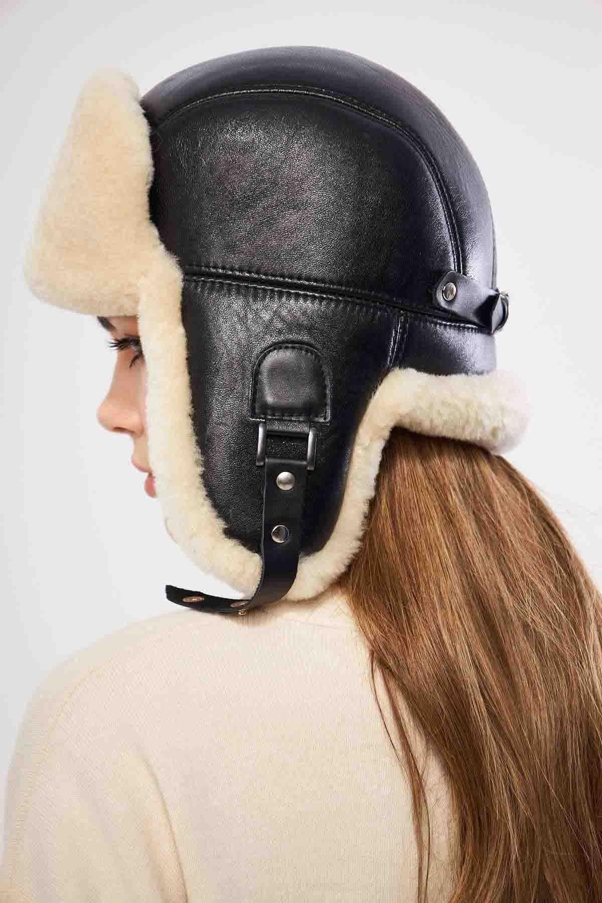 Hakiki Kürklü Unisex Şapka 23SP01 Siyah