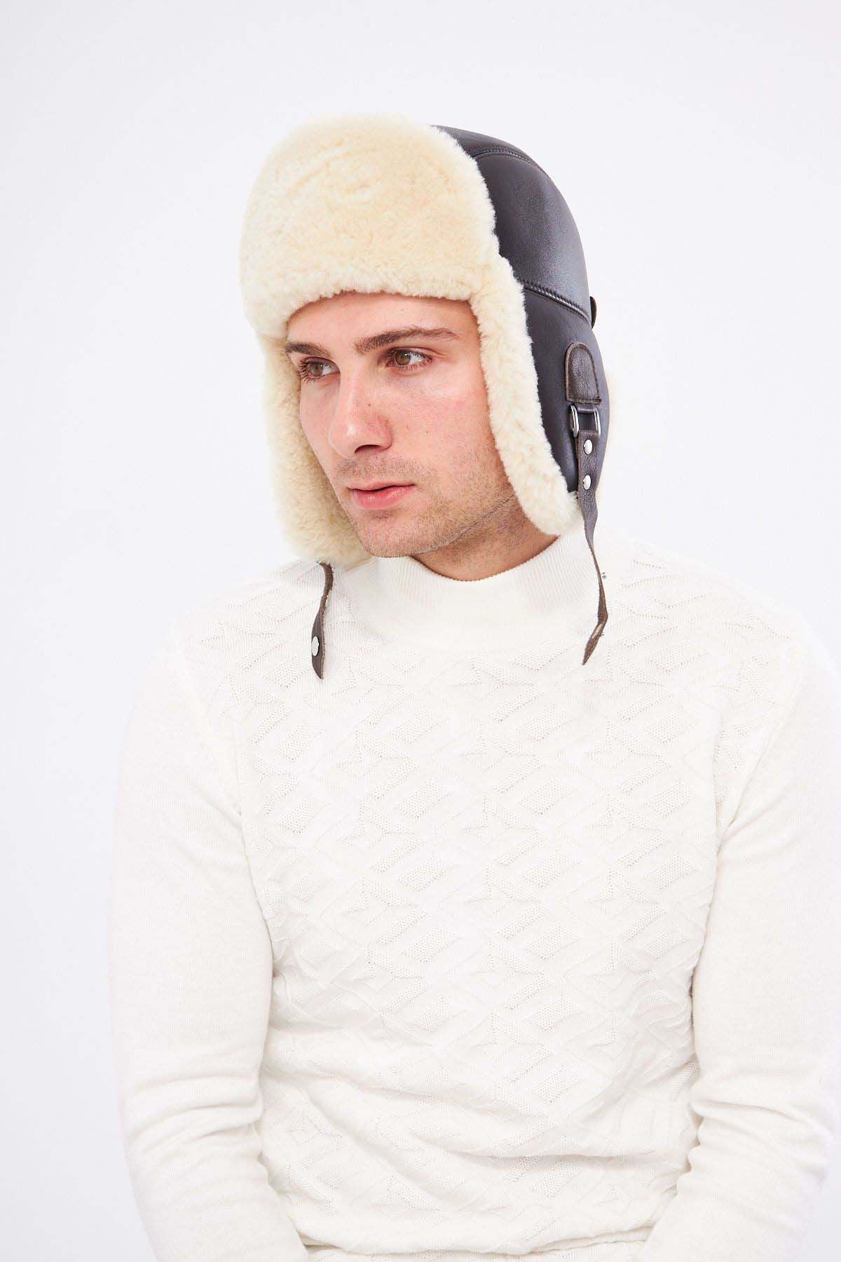 Hakiki Kürklü Unisex Şapka 23SP01 Kahve
