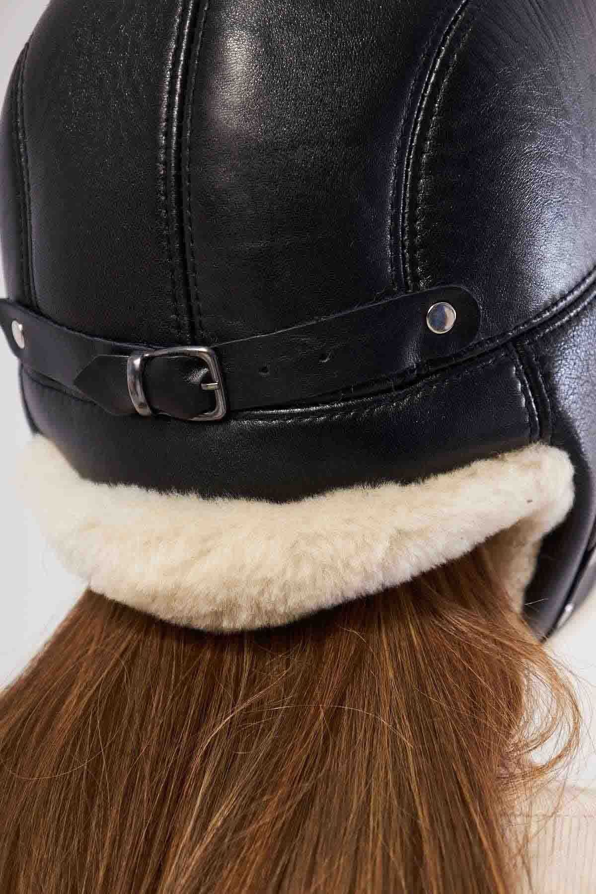 Hakiki Kürklü Unisex Şapka 23SP01 Siyah