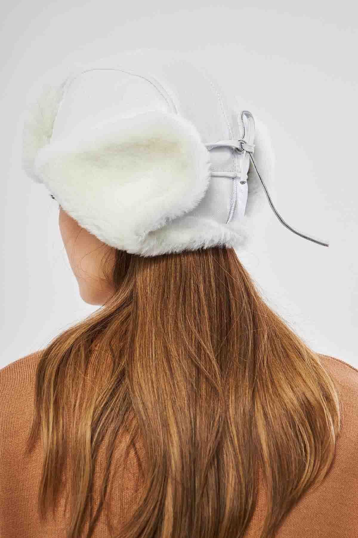 Hakiki Kürklü Unisex Şapka 23SP03 Off White