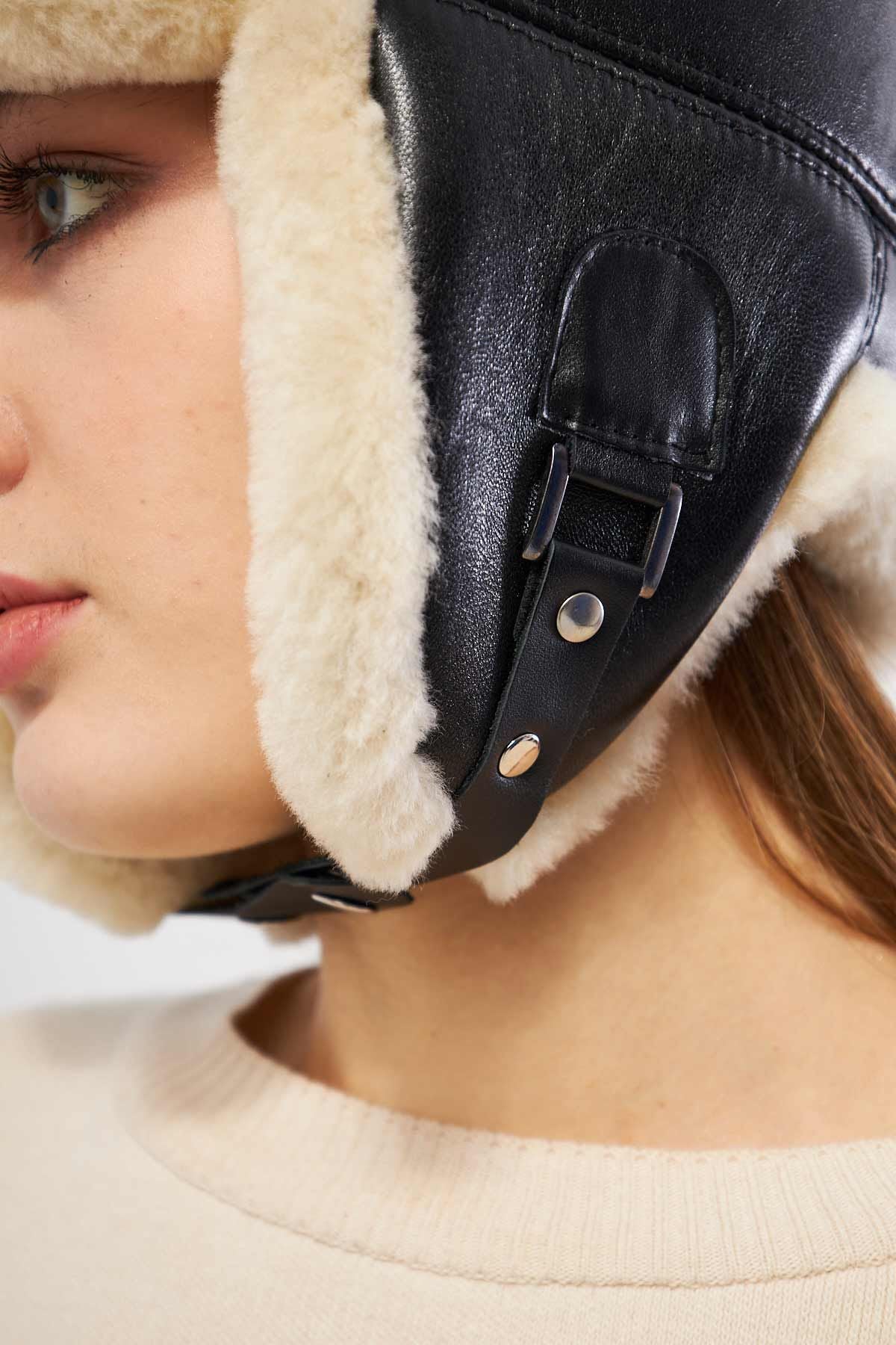 Hakiki Kürklü Unisex Şapka 23SP01 Siyah
