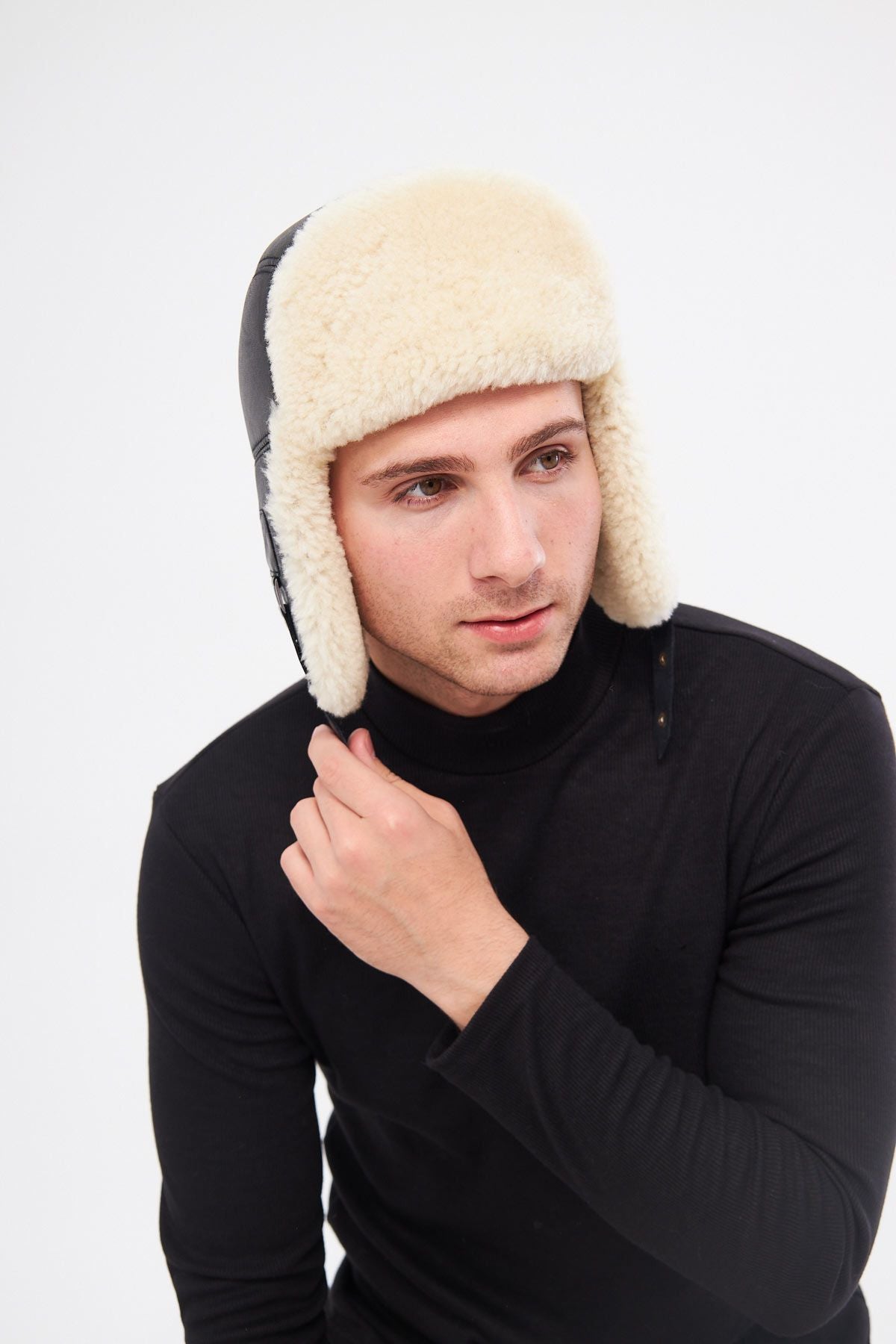 Hakiki Kürklü Unisex Şapka 23SP01 Siyah