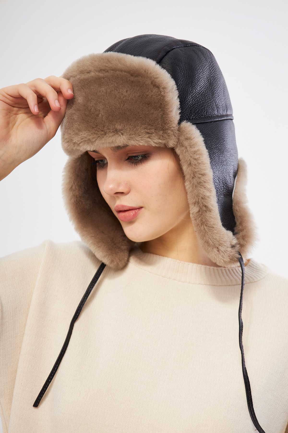 Hakiki Kürklü Unisex Şapka 23SP03 Vizon