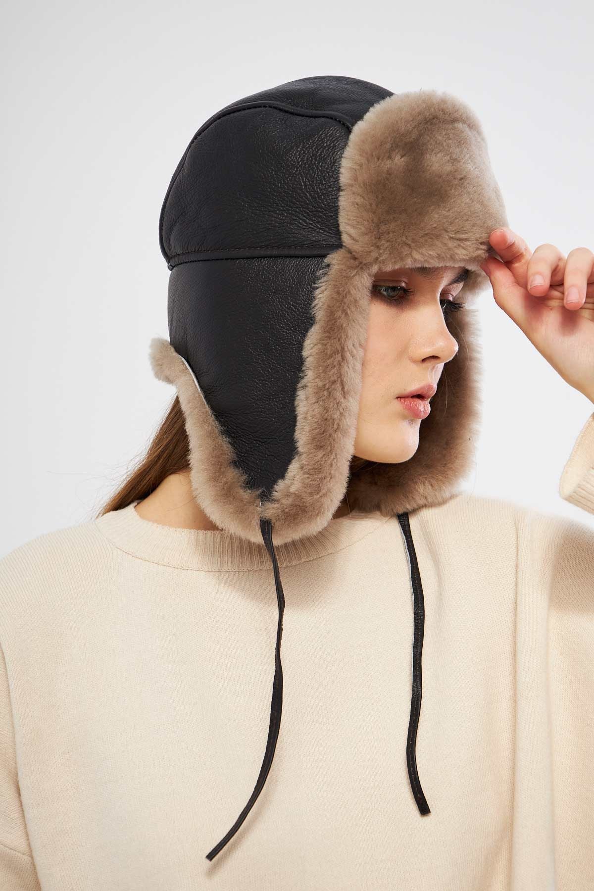 Hakiki Kürklü Unisex Şapka 23SP03 Vizon