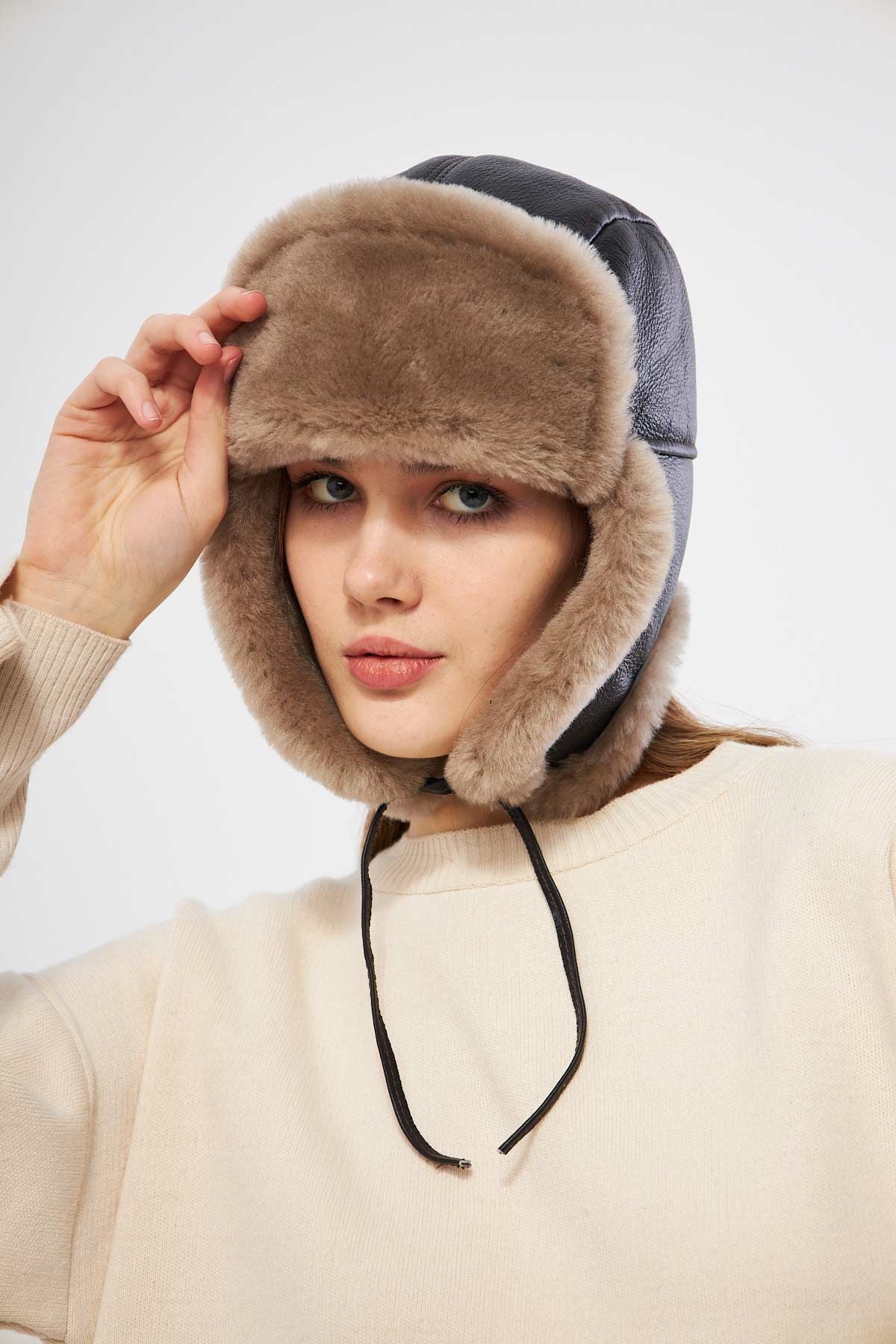 Hakiki Kürklü Unisex Şapka 23SP03 Vizon