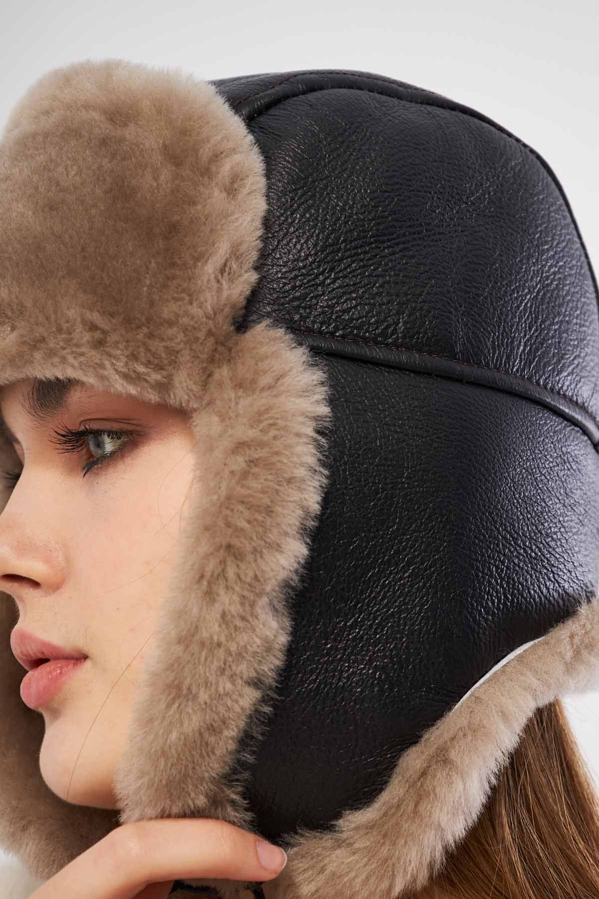 Hakiki Kürklü Unisex Şapka 23SP03 Vizon