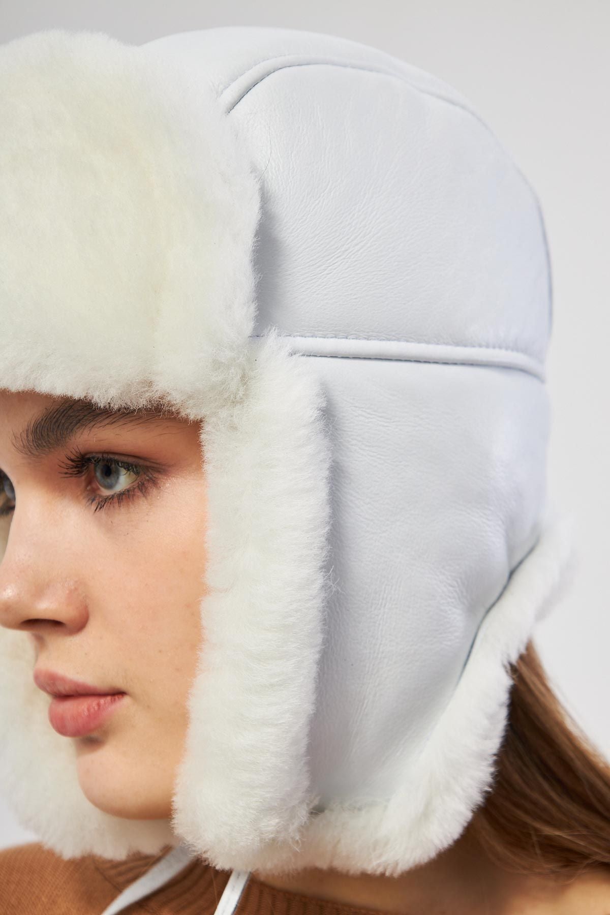 Hakiki Kürklü Unisex Şapka 23SP03 Off White