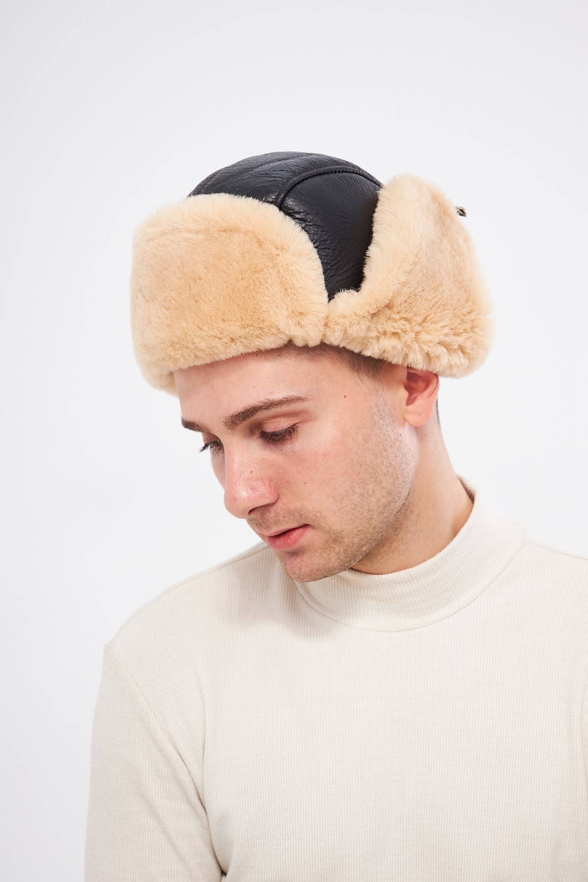 Hakiki Kürklü Unisex Şapka 23SP03 Krem