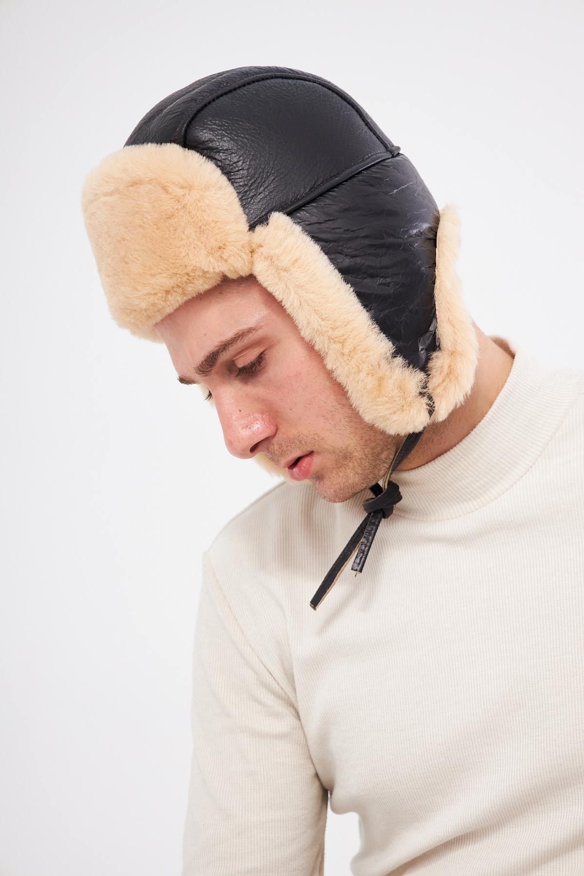 Hakiki Kürklü Unisex Şapka 23SP03 Krem