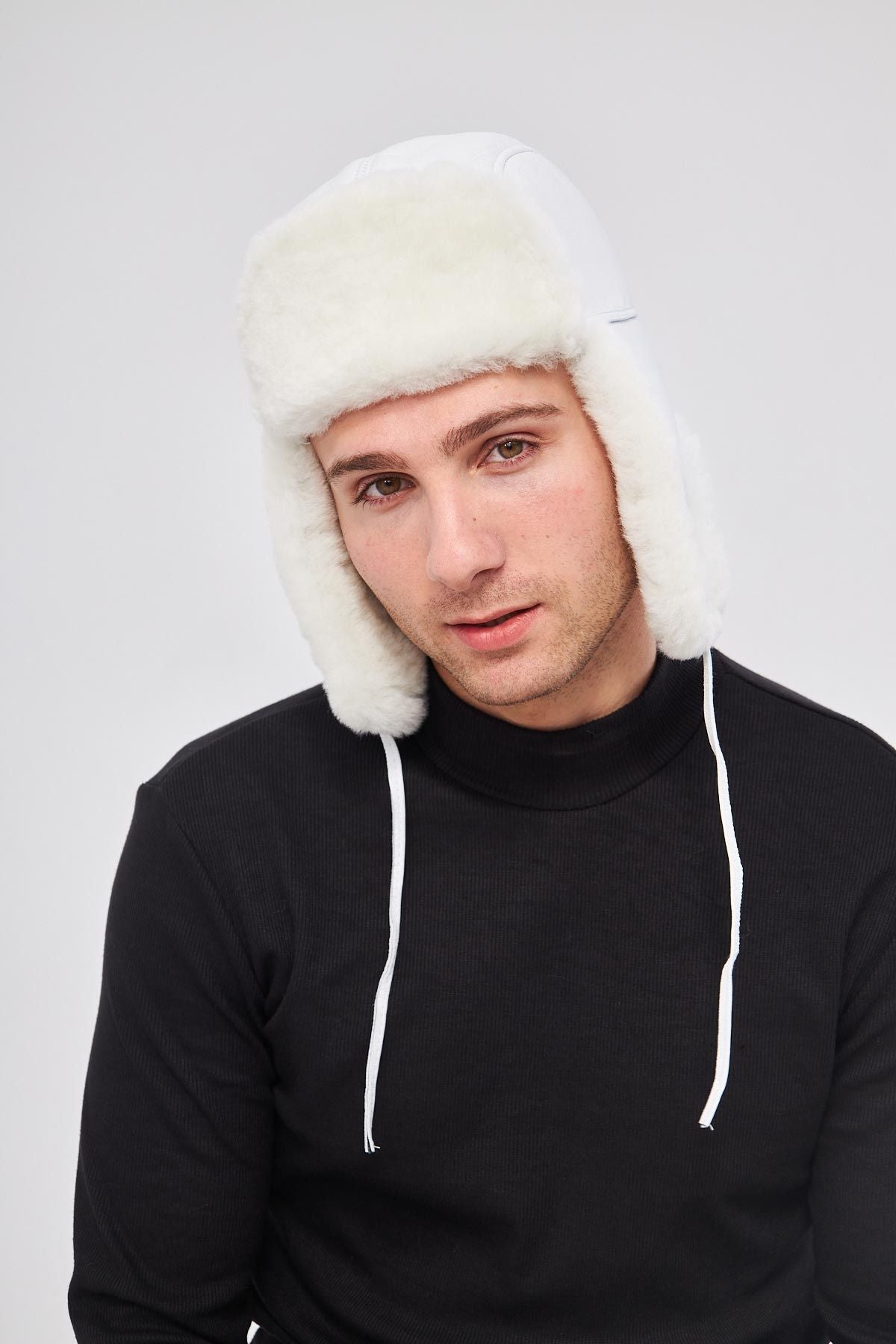 Hakiki Kürklü Unisex Şapka 23SP03 Off White