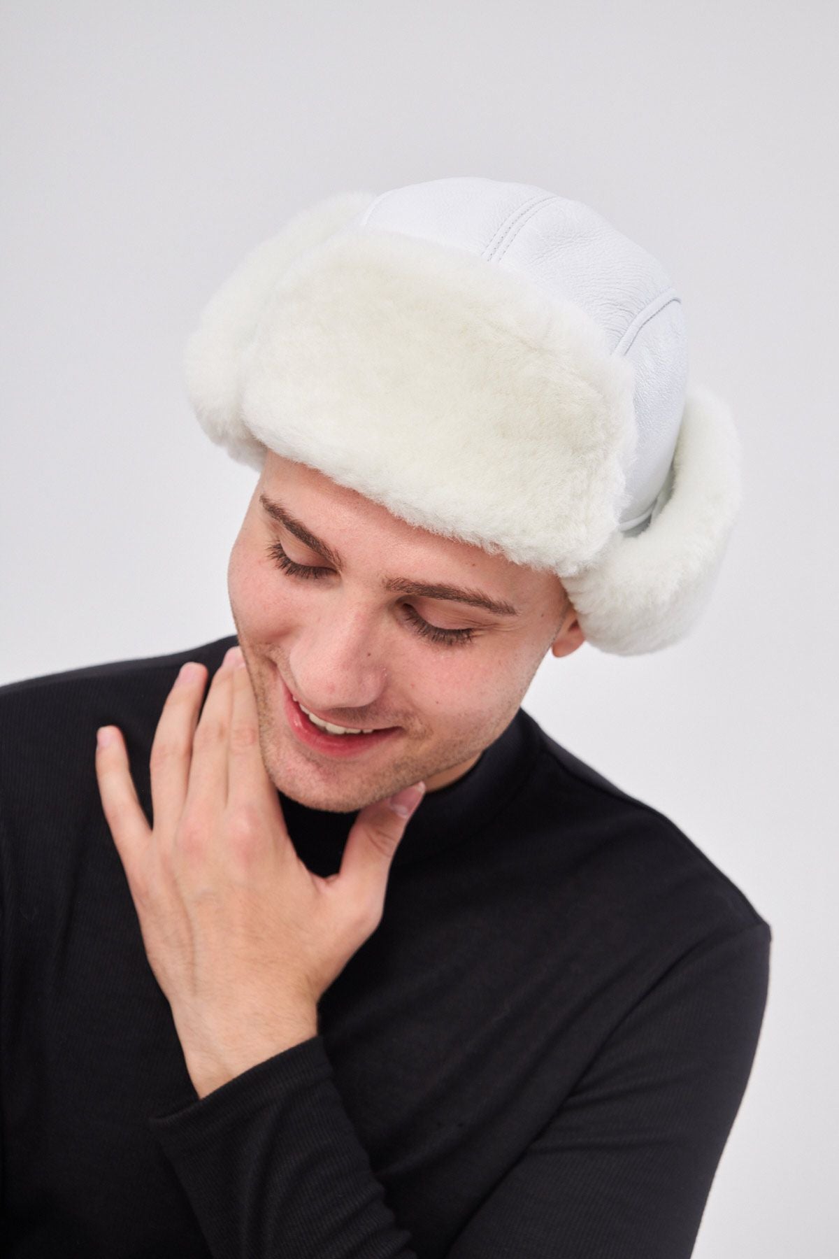 Hakiki Kürklü Unisex Şapka 23SP03 Off White