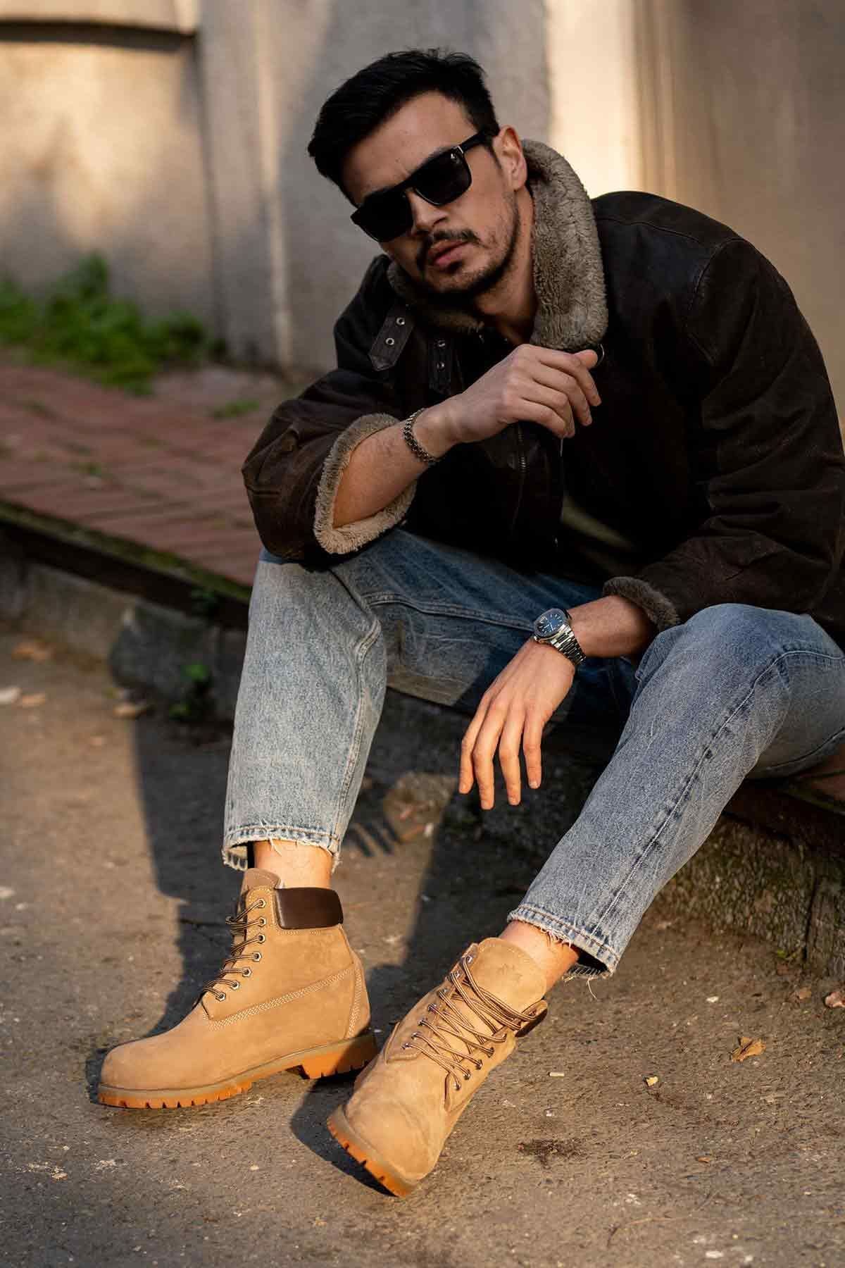 Hakiki Nubuk İçi Kürklü Erkek Bot 500950 Kum