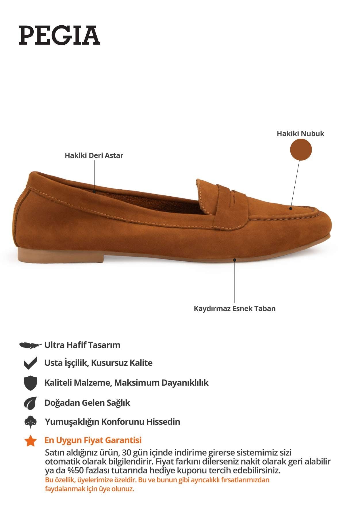 Hakiki Nubuk Kadın Loafer DG6044 Taba