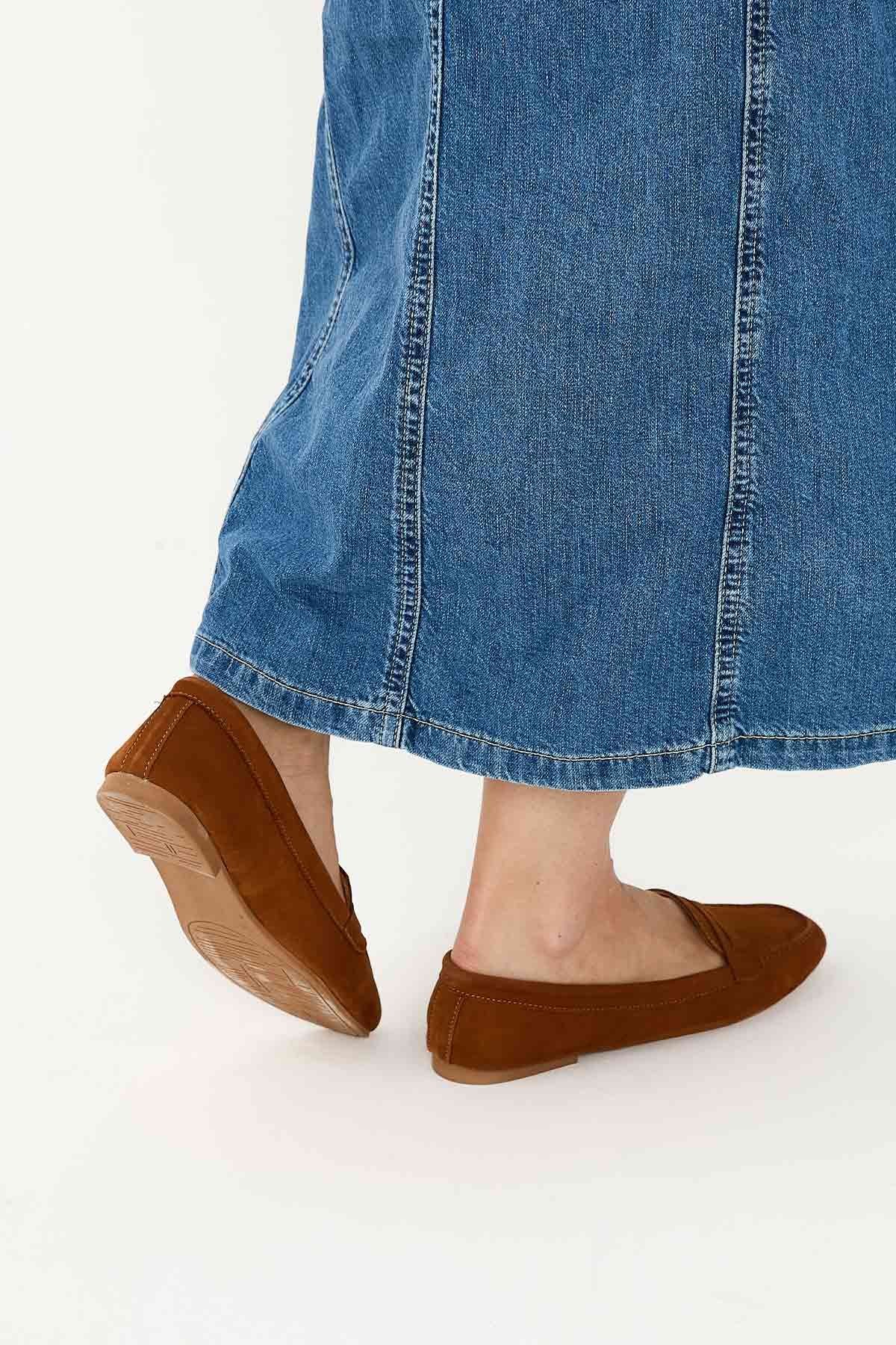 Hakiki Nubuk Kadın Loafer DG6044 Taba