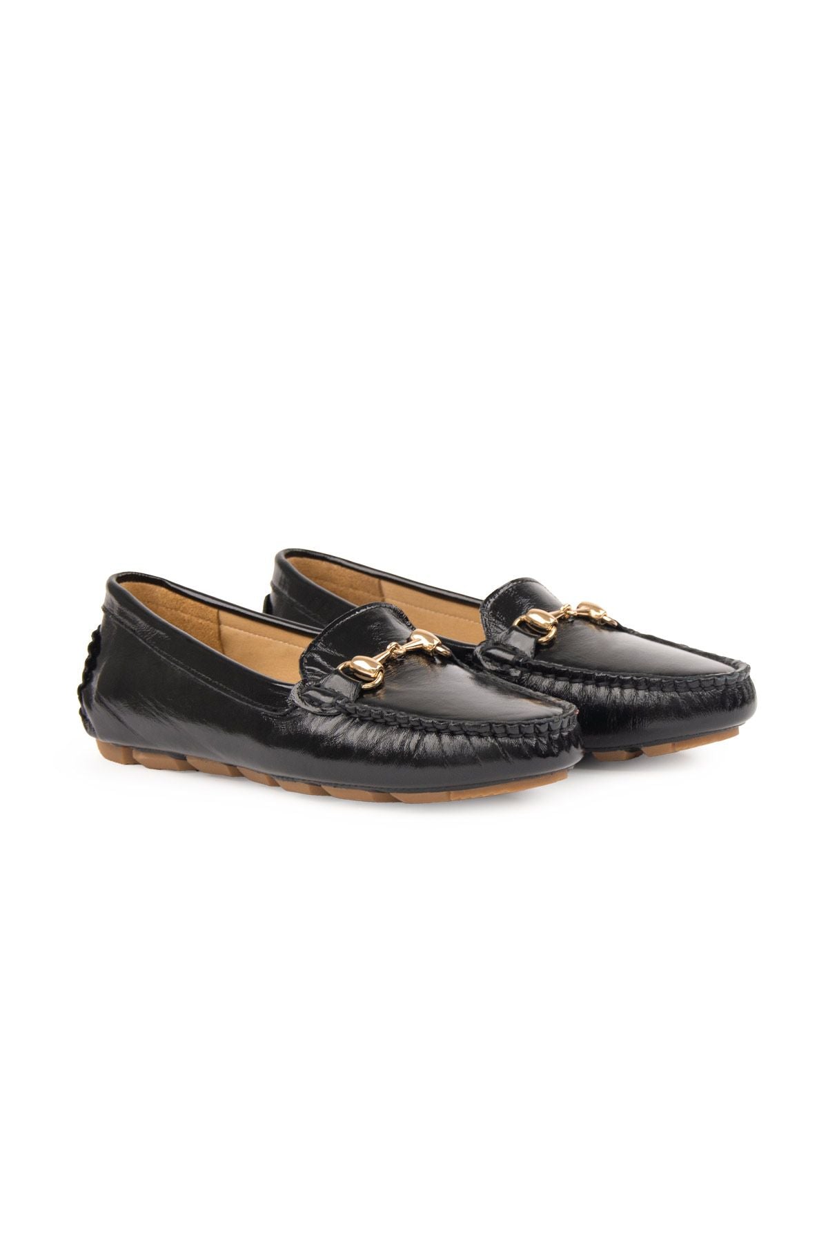 Hakiki Rugan Kadın Tokalı Loafer 700909 Siyah